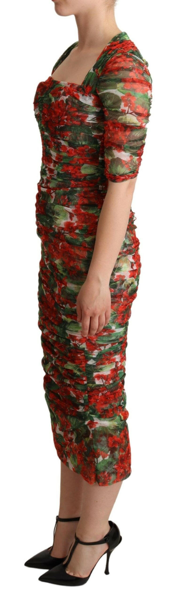 Dolce & Gabbana Red Floral Print Tulle Sheath Midi Dress -   -  Dolce & Gabbana.