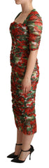 Dolce & Gabbana Red Floral Print Tulle Sheath Midi Dress -   -  Dolce & Gabbana.