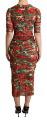 Dolce & Gabbana Red Floral Print Tulle Sheath Midi Dress -   -  Dolce & Gabbana.