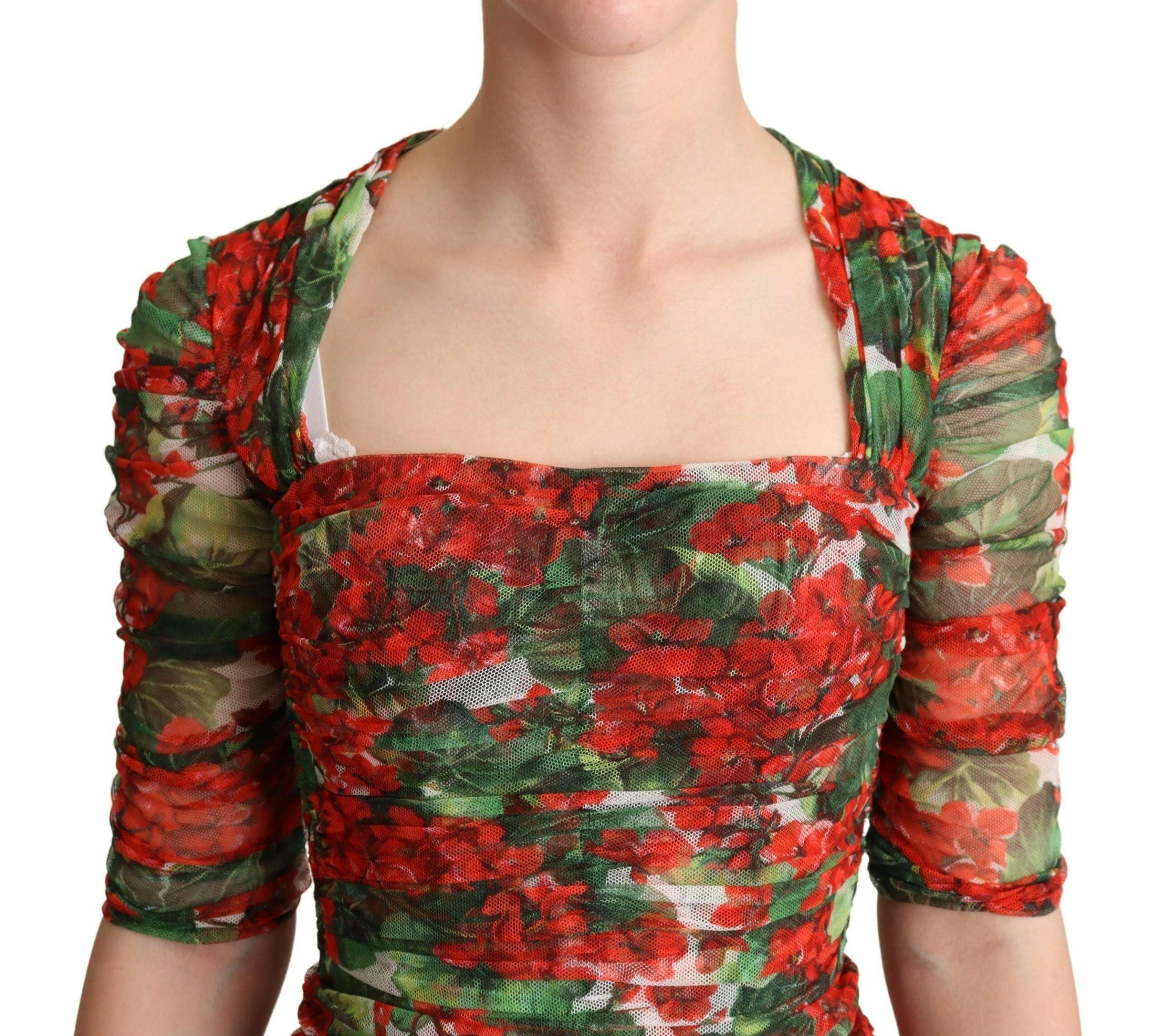 Dolce & Gabbana Red Floral Print Tulle Sheath Midi Dress -   -  Dolce & Gabbana.