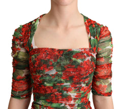 Dolce & Gabbana Red Floral Print Tulle Sheath Midi Dress -   -  Dolce & Gabbana.