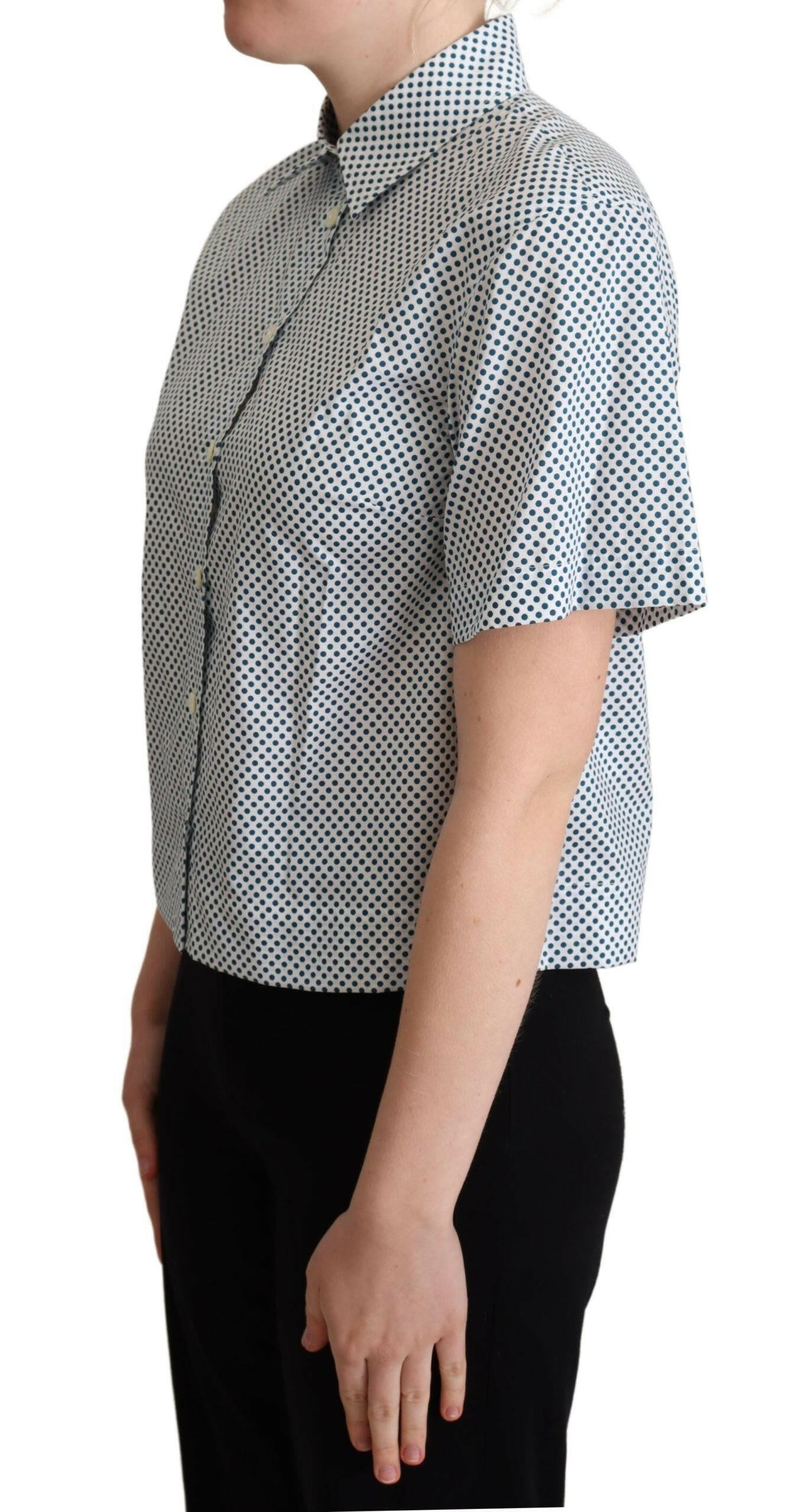 Dolce & Gabbana White Blue Polka Dot Cotton Shirt -   -  Dolce & Gabbana.