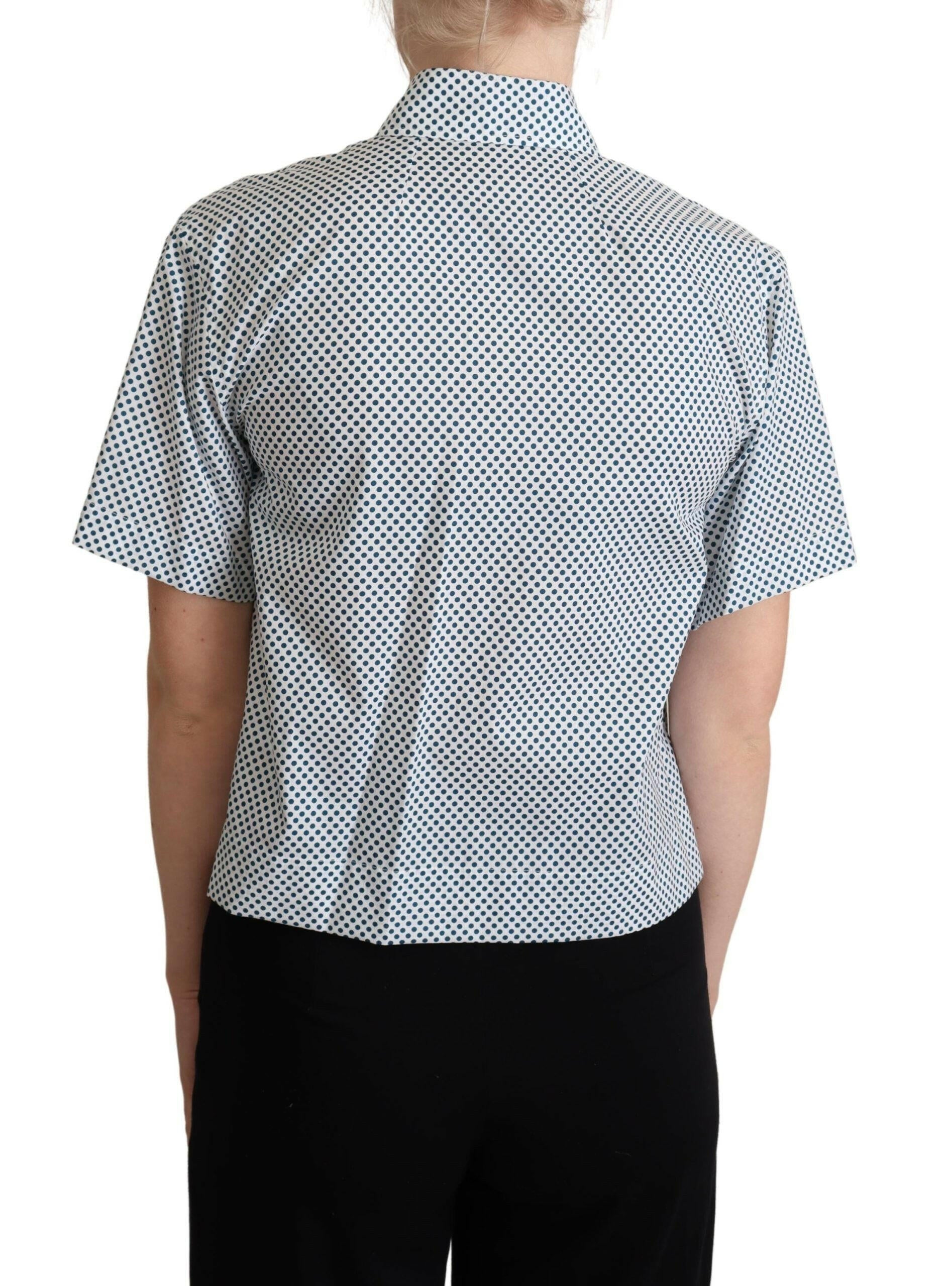 Dolce & Gabbana White Blue Polka Dot Cotton Shirt -   -  Dolce & Gabbana.