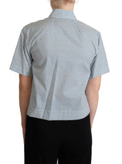 Dolce & Gabbana White Blue Polka Dot Cotton Shirt -   -  Dolce & Gabbana.