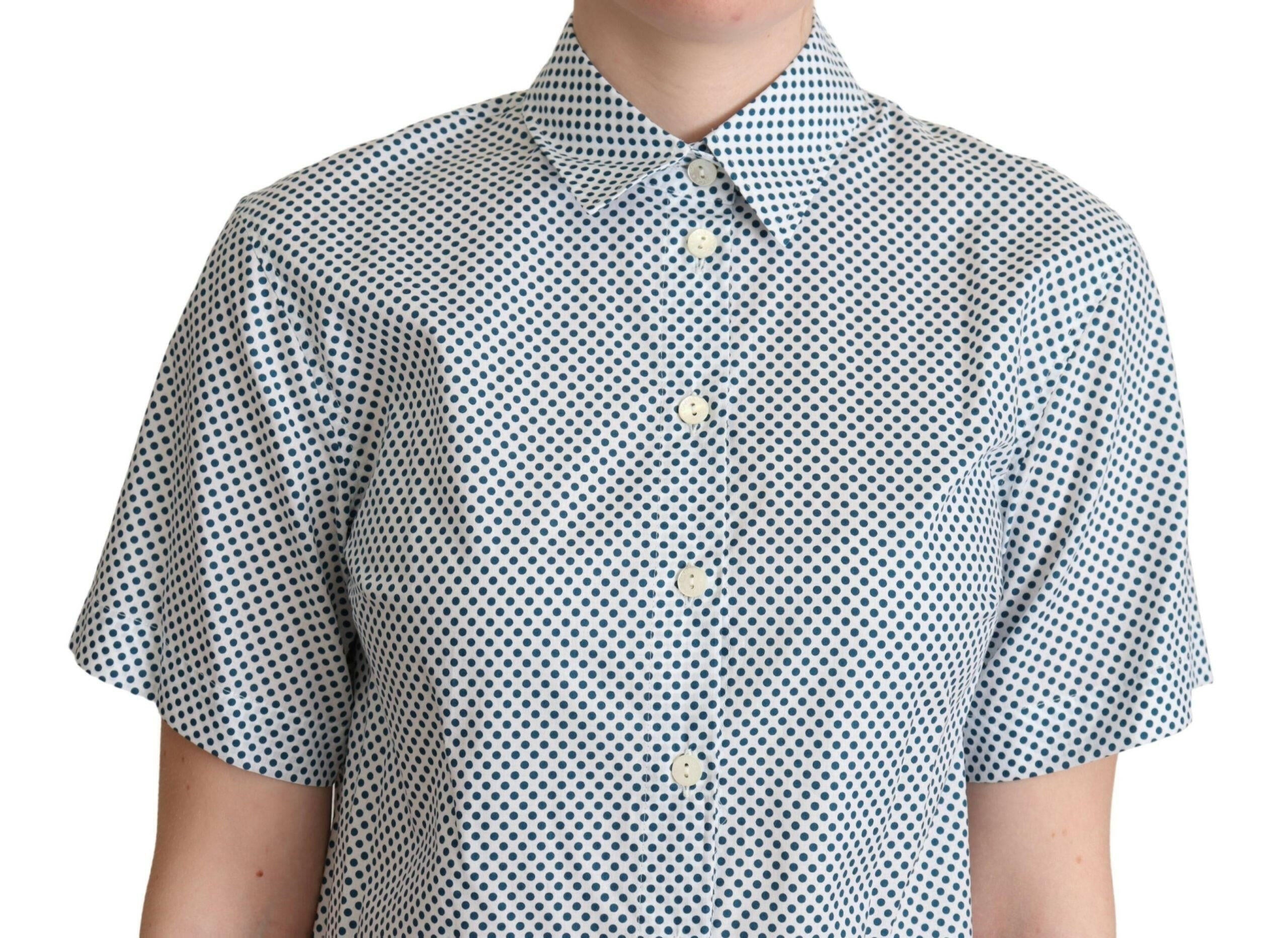 Dolce & Gabbana White Blue Polka Dot Cotton Shirt -   -  Dolce & Gabbana.