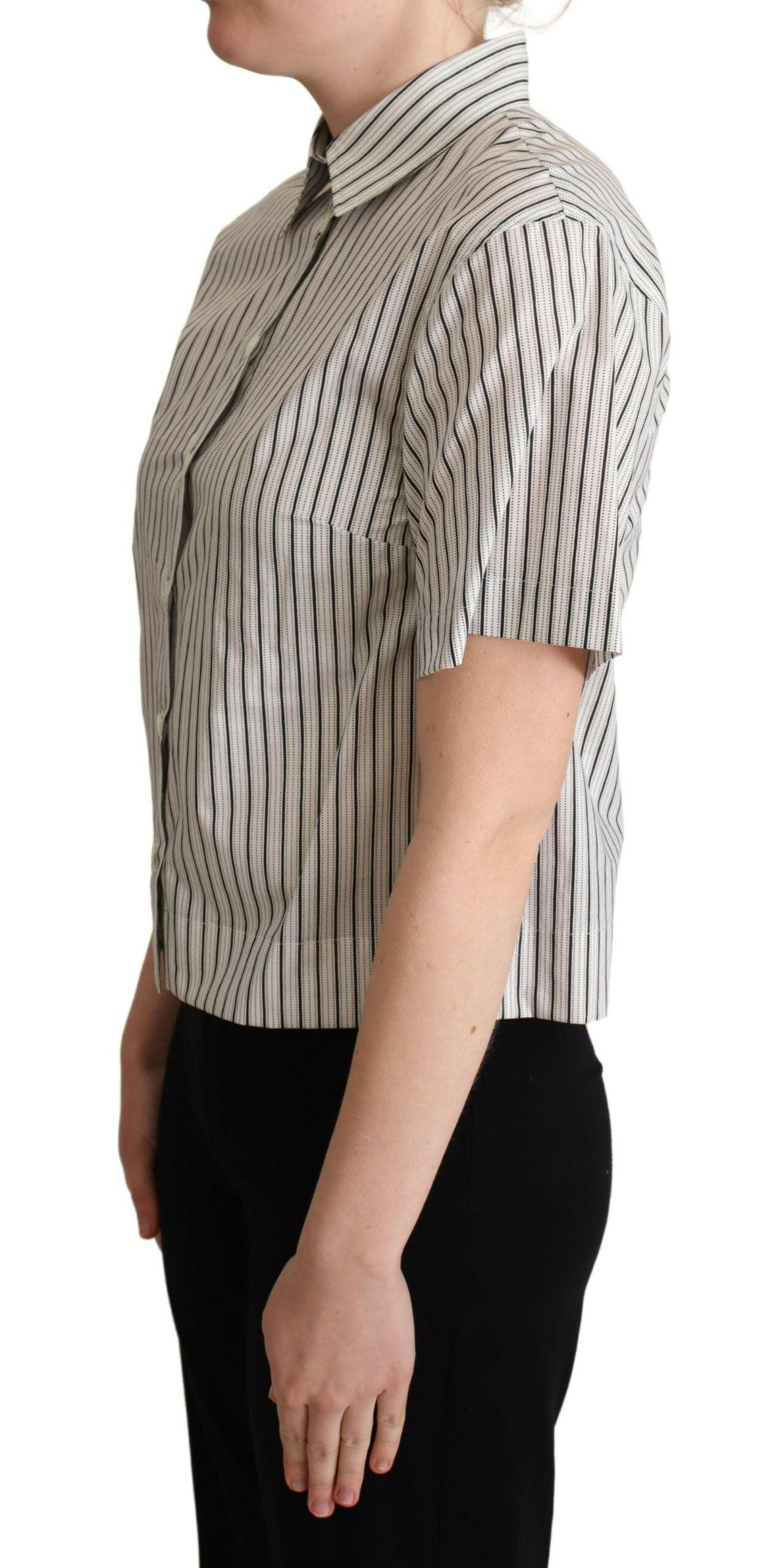 Dolce & Gabbana White Black Striped Collared Shirt -   -  Dolce & Gabbana.