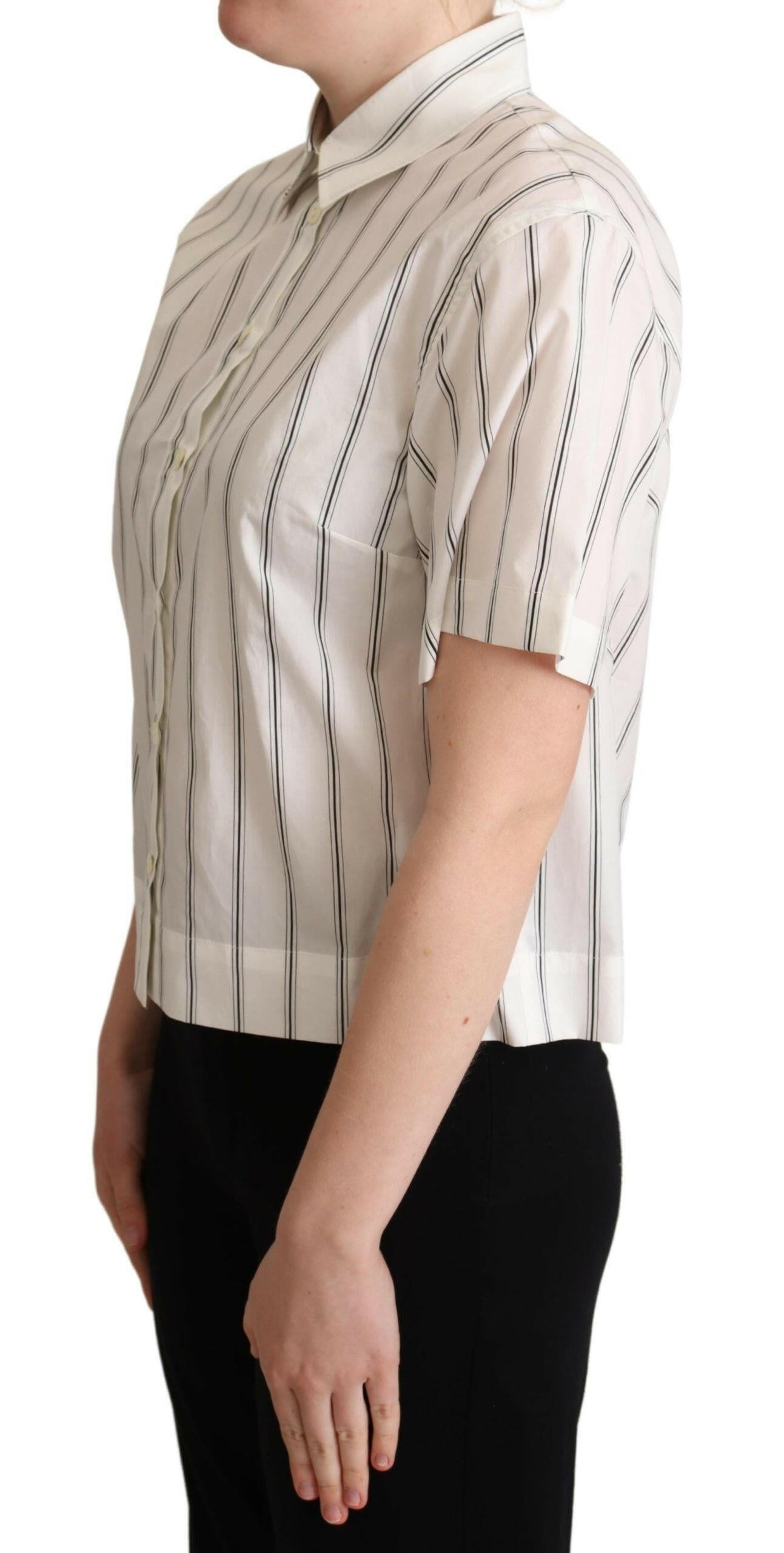 Dolce & Gabbana White Black Stripes Collared Shirt Top -   -  Dolce & Gabbana.
