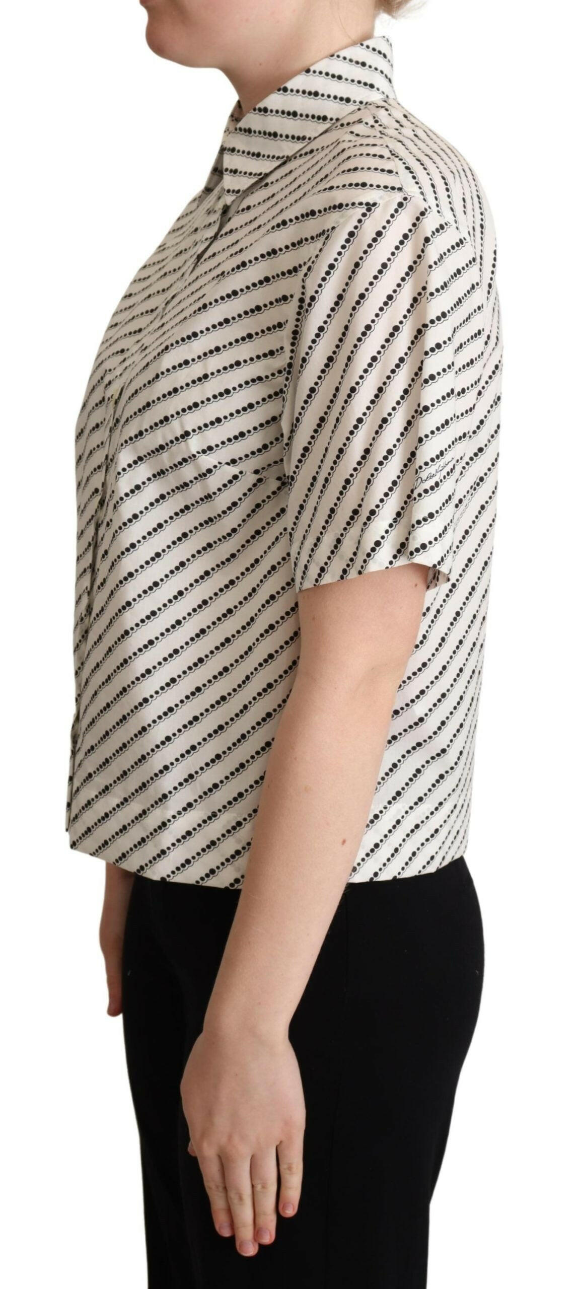 Dolce & Gabbana White Dotted Collared Blouse Shirt -   -  Dolce & Gabbana.