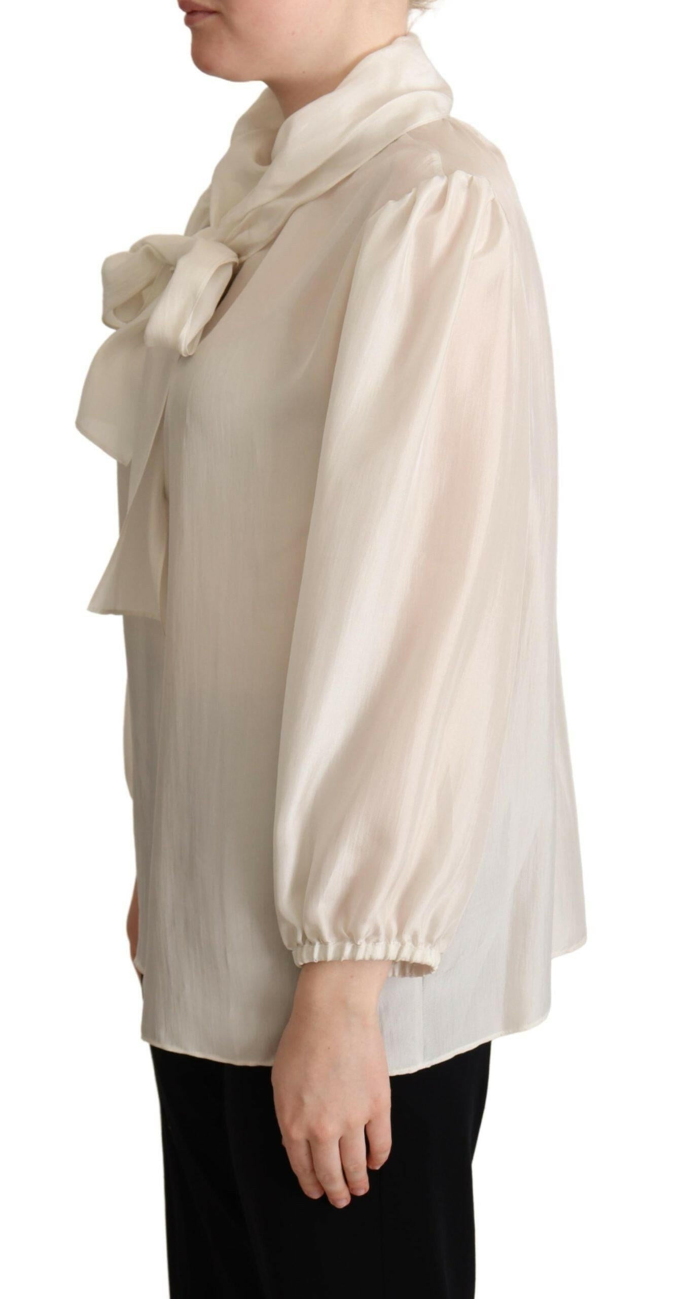 Dolce & Gabbana Light Gray Ascot Collar Shirt Silk Blouse Top -   -  Dolce & Gabbana.