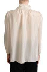 Dolce & Gabbana Light Gray Ascot Collar Shirt Silk Blouse Top -   -  Dolce & Gabbana.