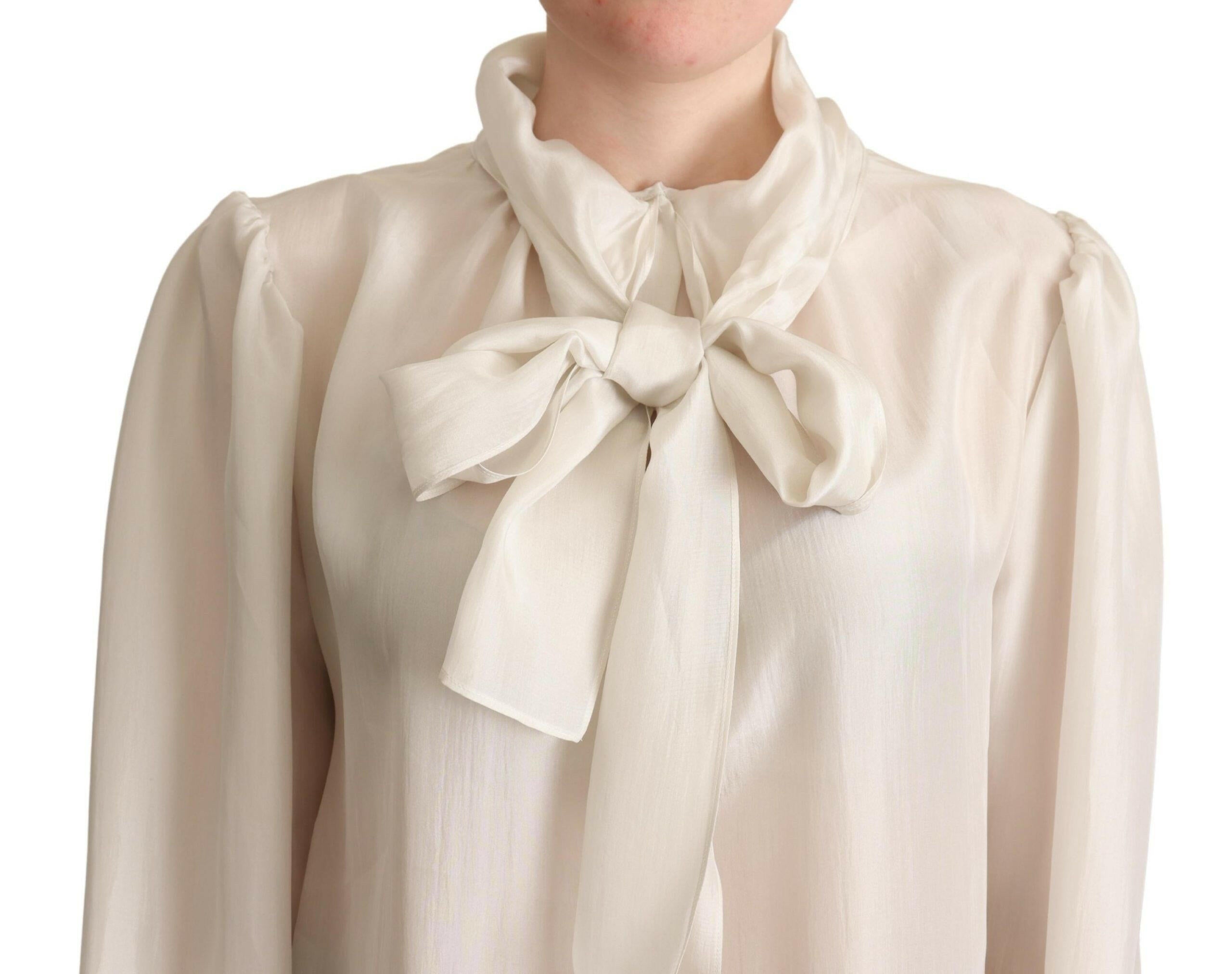 Dolce & Gabbana Light Gray Ascot Collar Shirt Silk Blouse Top -   -  Dolce & Gabbana.