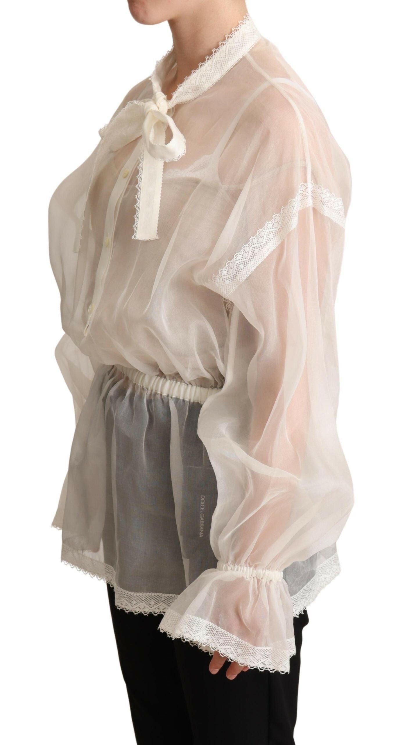Dolce & Gabbana White Ascot Collar Long Sleeves Blouse Top -   -  Dolce & Gabbana.
