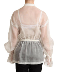 Dolce & Gabbana White Ascot Collar Long Sleeves Blouse Top -   -  Dolce & Gabbana.