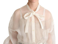 Dolce & Gabbana White Ascot Collar Long Sleeves Blouse Top -   -  Dolce & Gabbana.