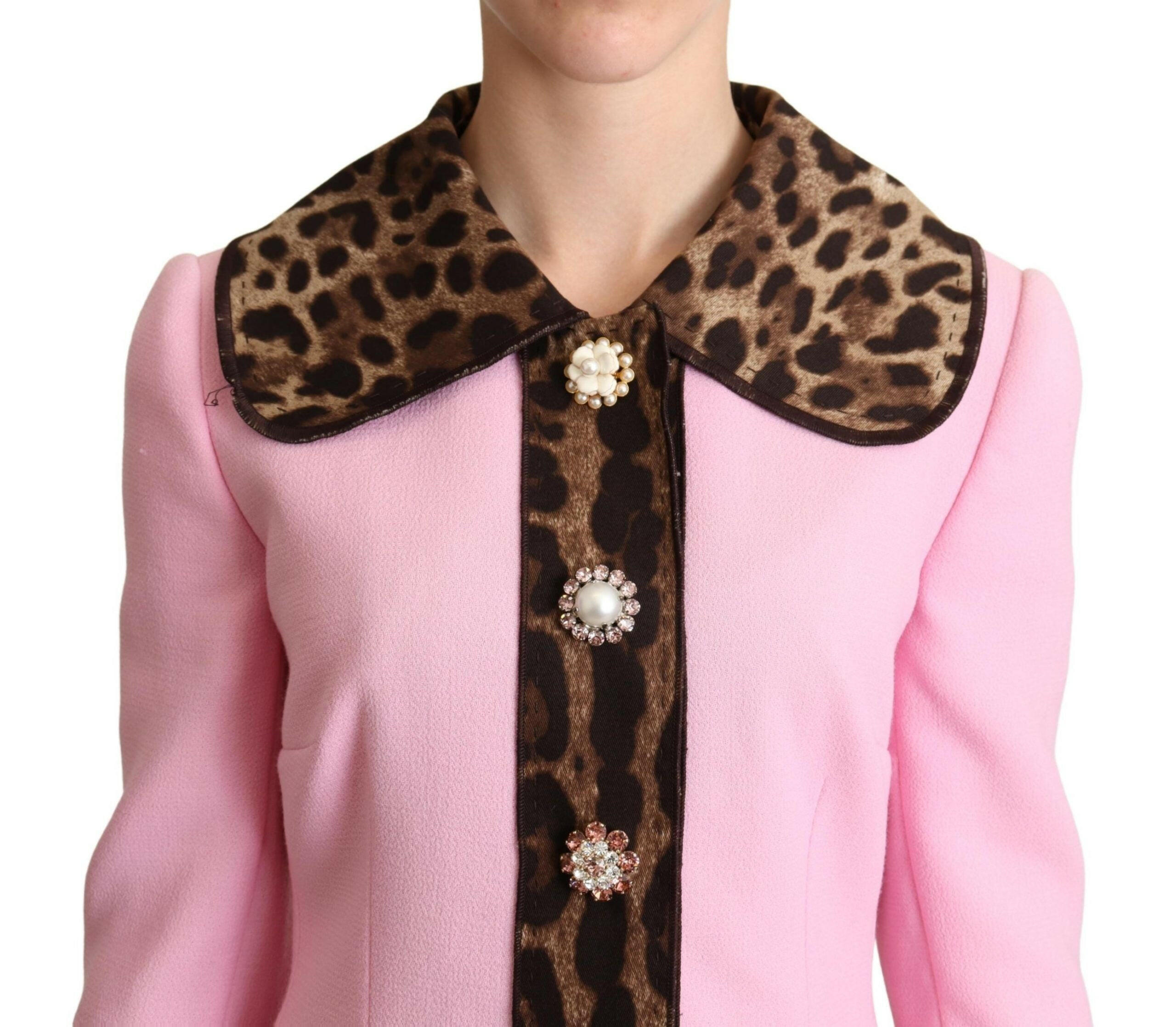 Dolce & Gabbana Pink Leopard Wool Trenchcoat Jacket -   -  Dolce & Gabbana.