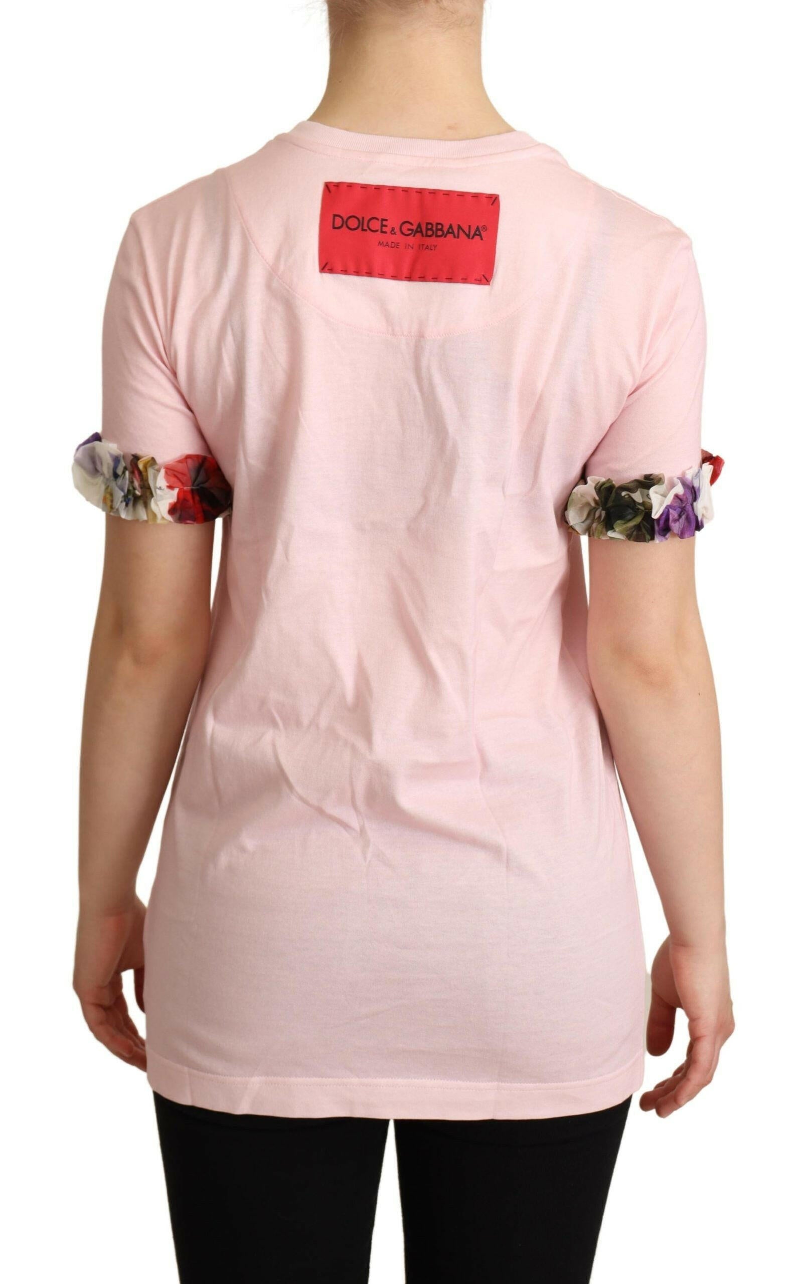 Dolce & Gabbana Pink Cotton Floral Roses Crewneck T-shirt -   -  Dolce & Gabbana.