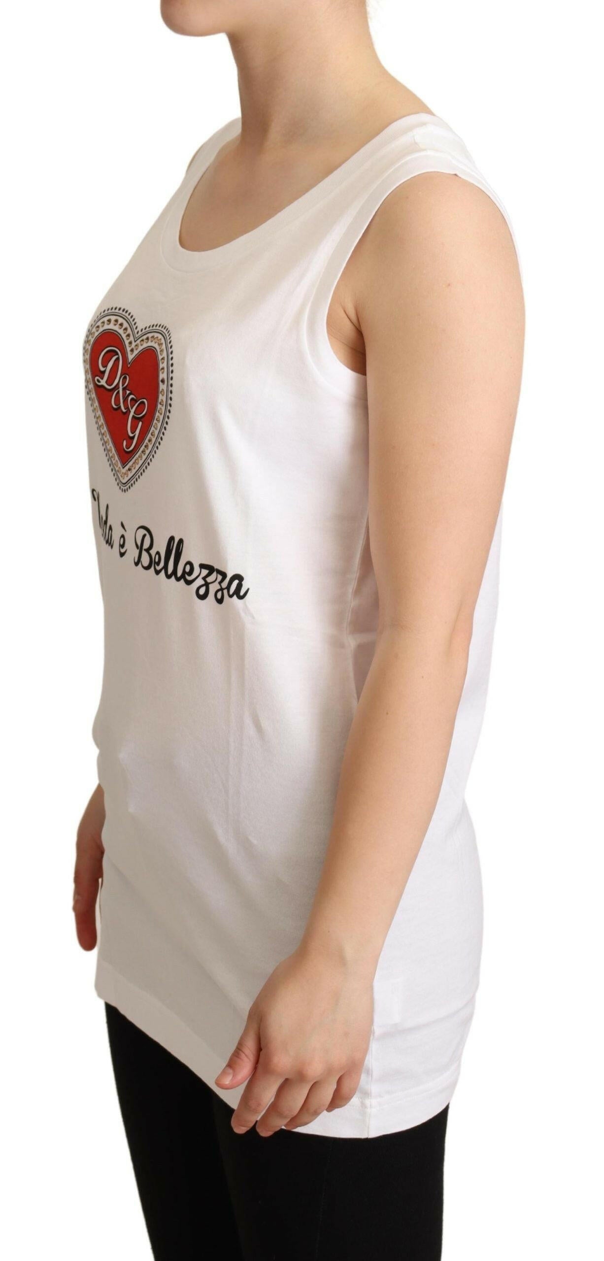 Dolce & Gabbana White La Moda Crystal Tank Top T-shirt -   -  Dolce & Gabbana.