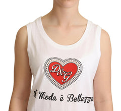 Dolce & Gabbana White La Moda Crystal Tank Top T-shirt -   -  Dolce & Gabbana.