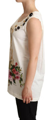 Dolce & Gabbana White Dog Floral Print Embellished  T-shirt -   -  Dolce & Gabbana.