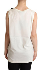 Dolce & Gabbana White Dog Floral Print Embellished  T-shirt -   -  Dolce & Gabbana.