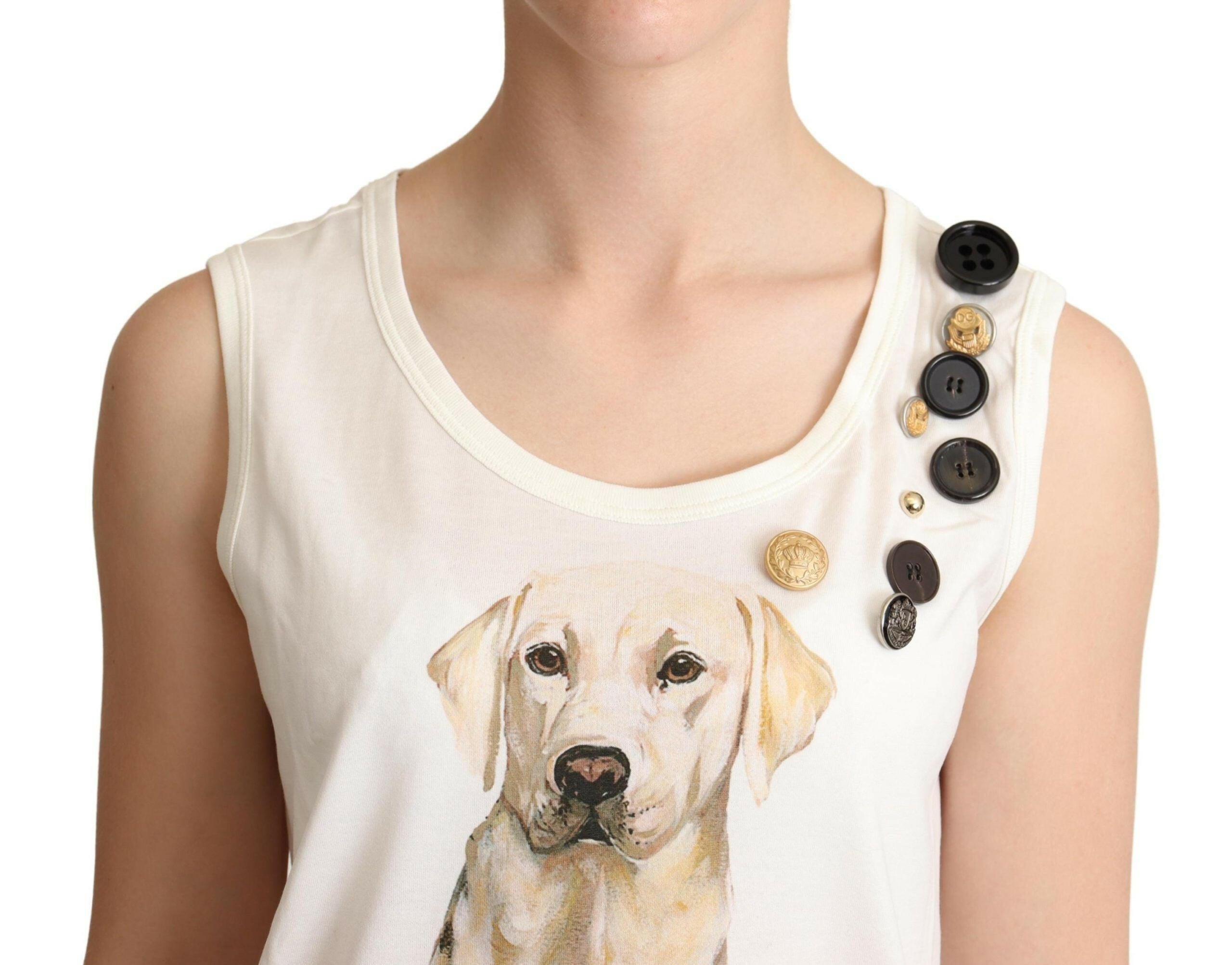 Dolce & Gabbana White Dog Floral Print Embellished  T-shirt -   -  Dolce & Gabbana.