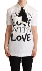 Dolce & Gabbana White Cotton Silk Blend Ascot Collar T-shirt -   -  Dolce & Gabbana.