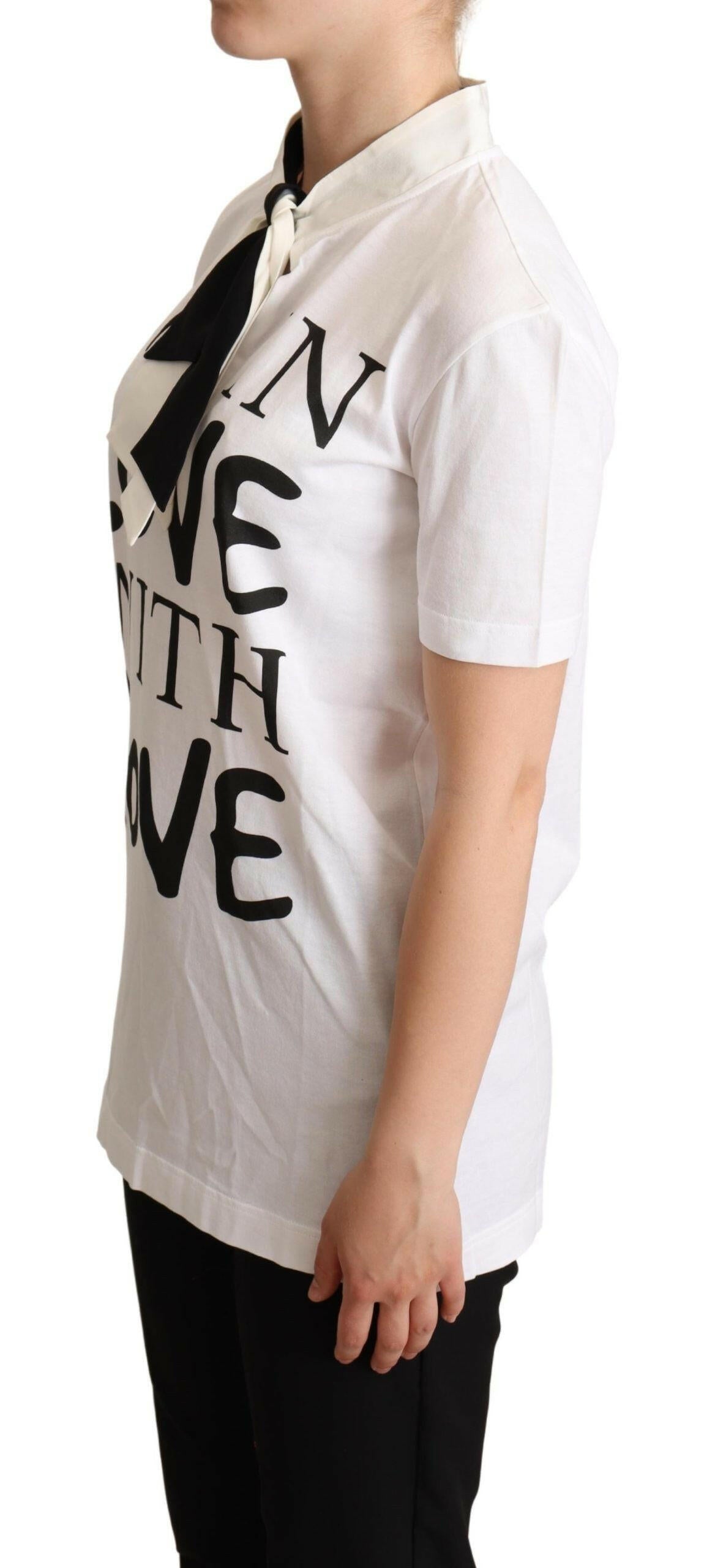 Dolce & Gabbana White Cotton Silk Blend Ascot Collar T-shirt -   -  Dolce & Gabbana.