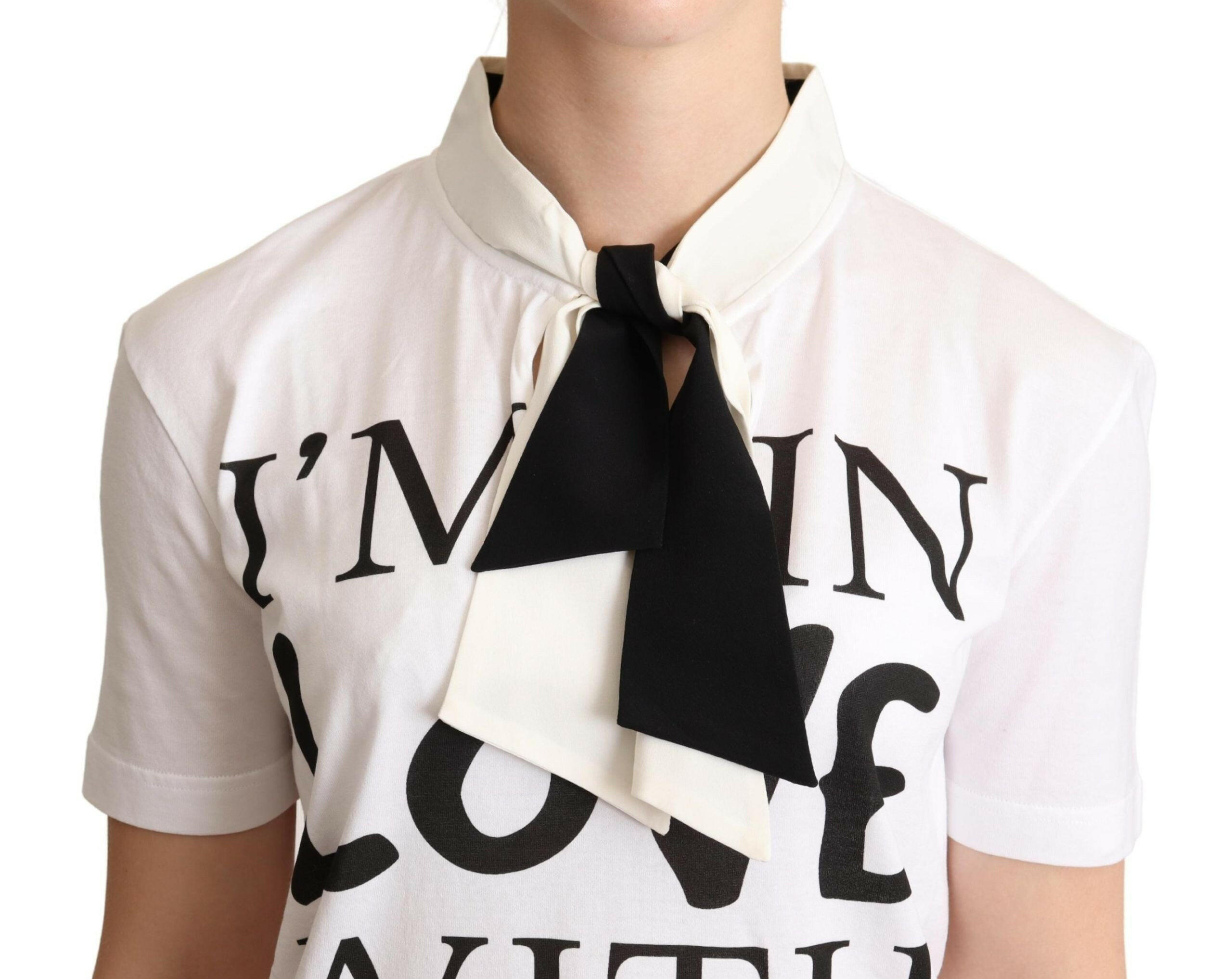 Dolce & Gabbana White Cotton Silk Blend Ascot Collar T-shirt -   -  Dolce & Gabbana.