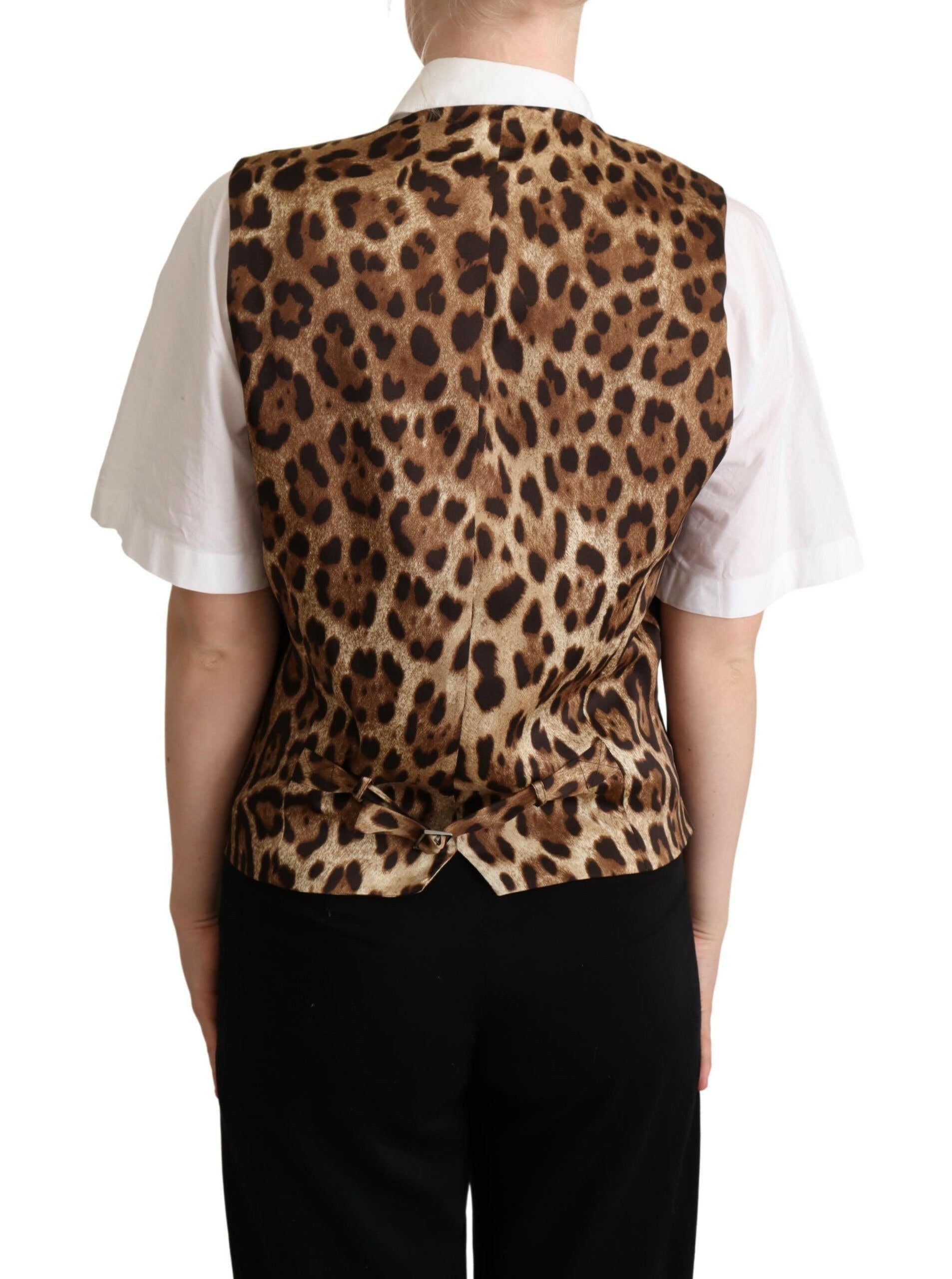 Dolce & Gabbana Gray Wool Leopard Print Waistcoat Vest -   -  Dolce & Gabbana.