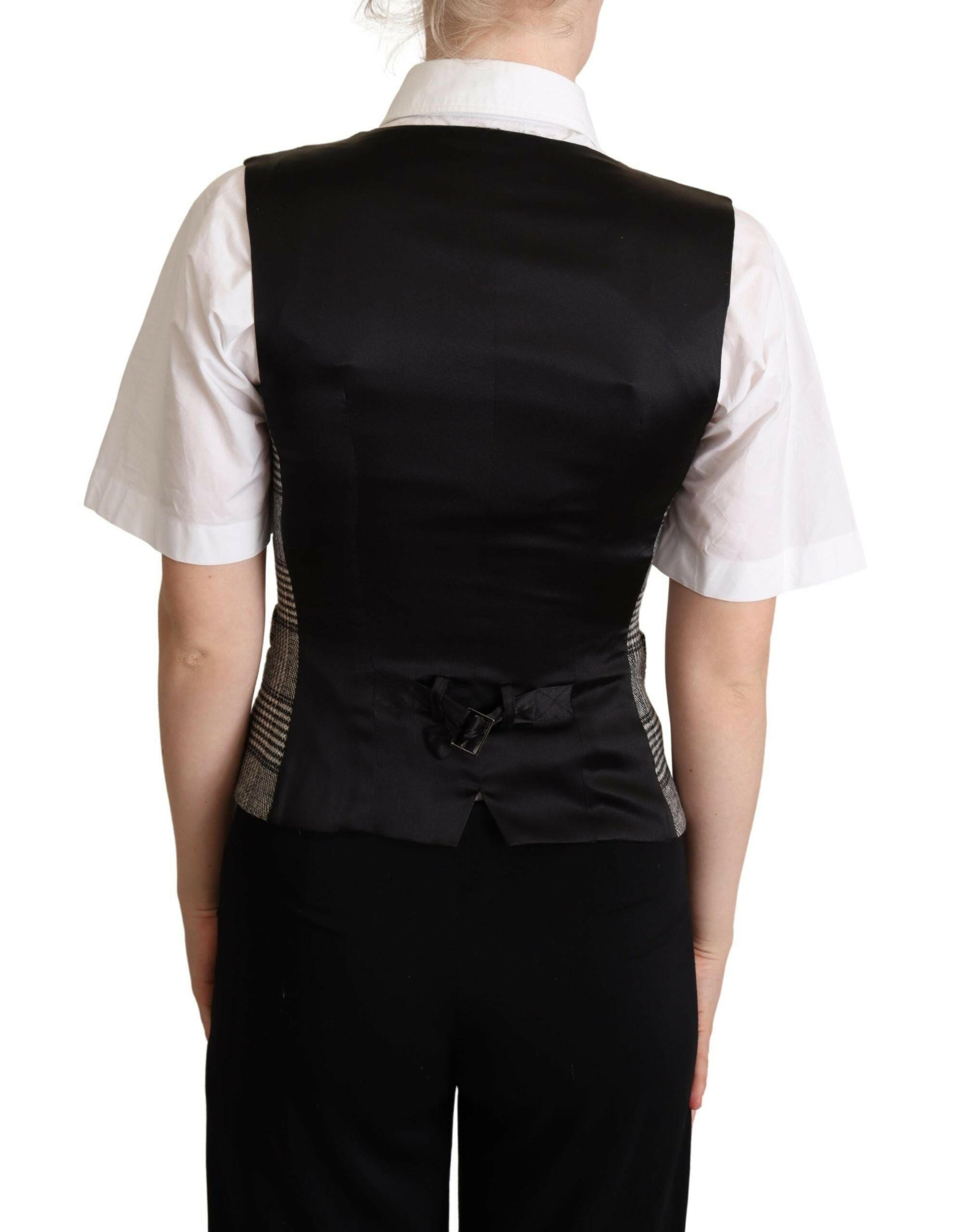 Dolce & Gabbana Gray Checkered Sleeveless Waistcoat Vest -   -  Dolce & Gabbana.