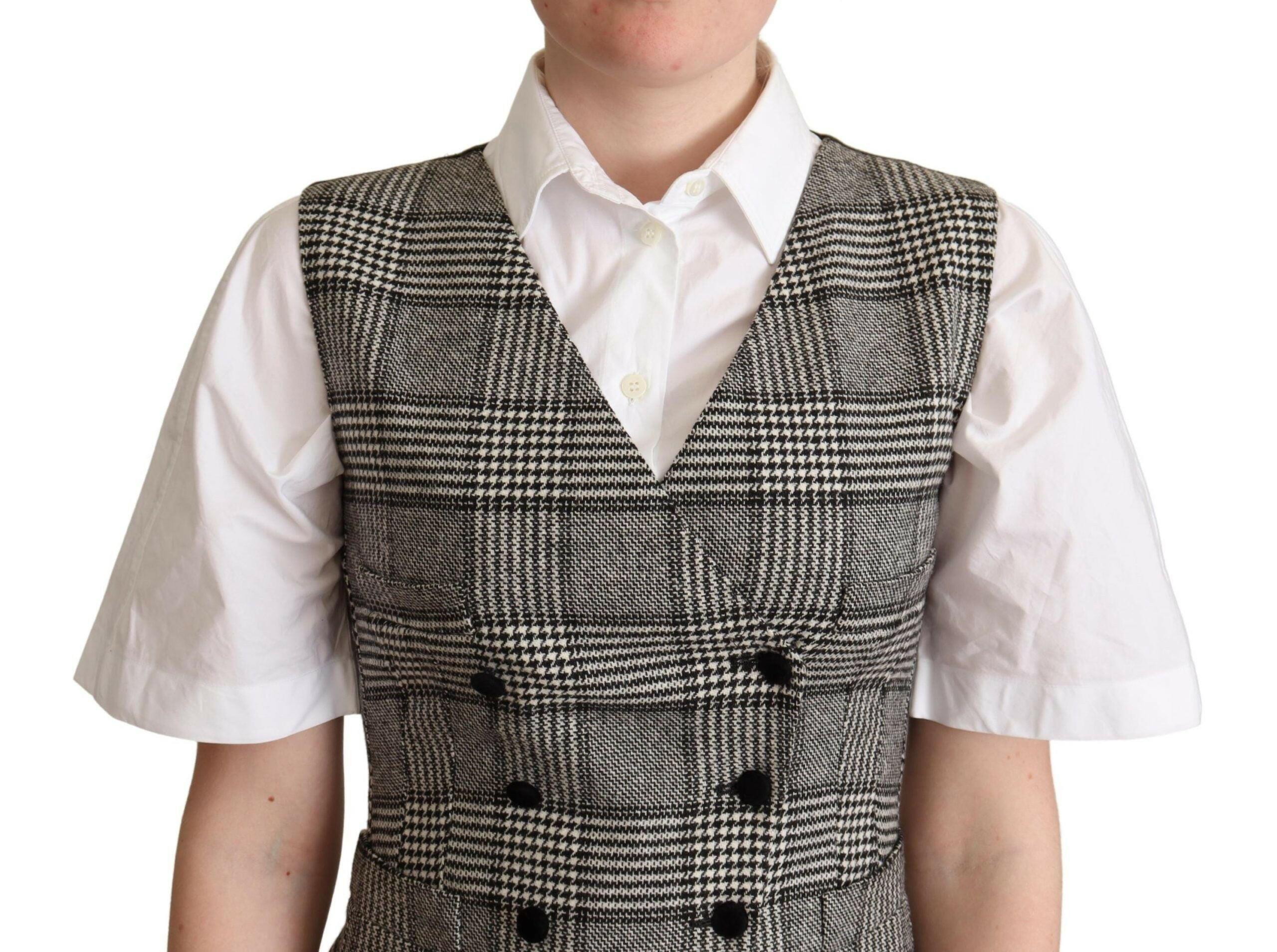 Dolce & Gabbana Gray Checkered Sleeveless Waistcoat Vest -   -  Dolce & Gabbana.