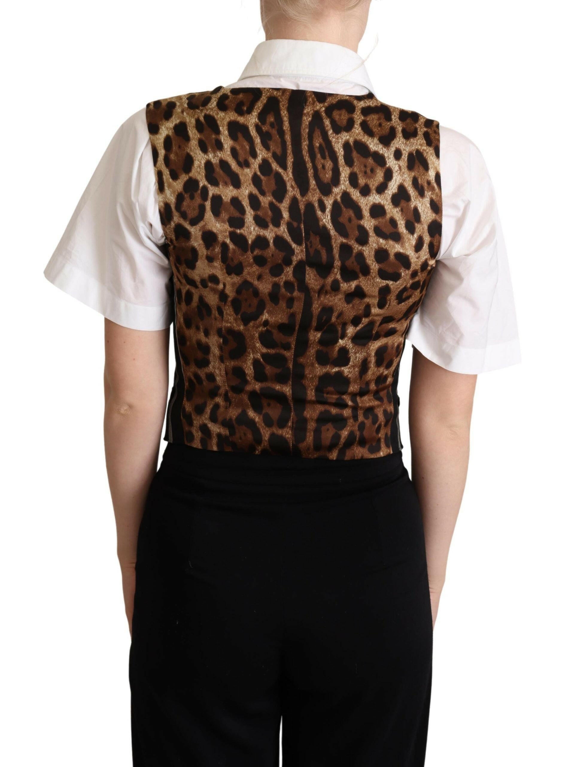 Dolce & Gabbana Black Striped Leopard Print Waistcoat Vest -   -  Dolce & Gabbana.