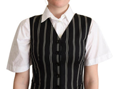 Dolce & Gabbana Black Striped Leopard Print Waistcoat Vest -   -  Dolce & Gabbana.