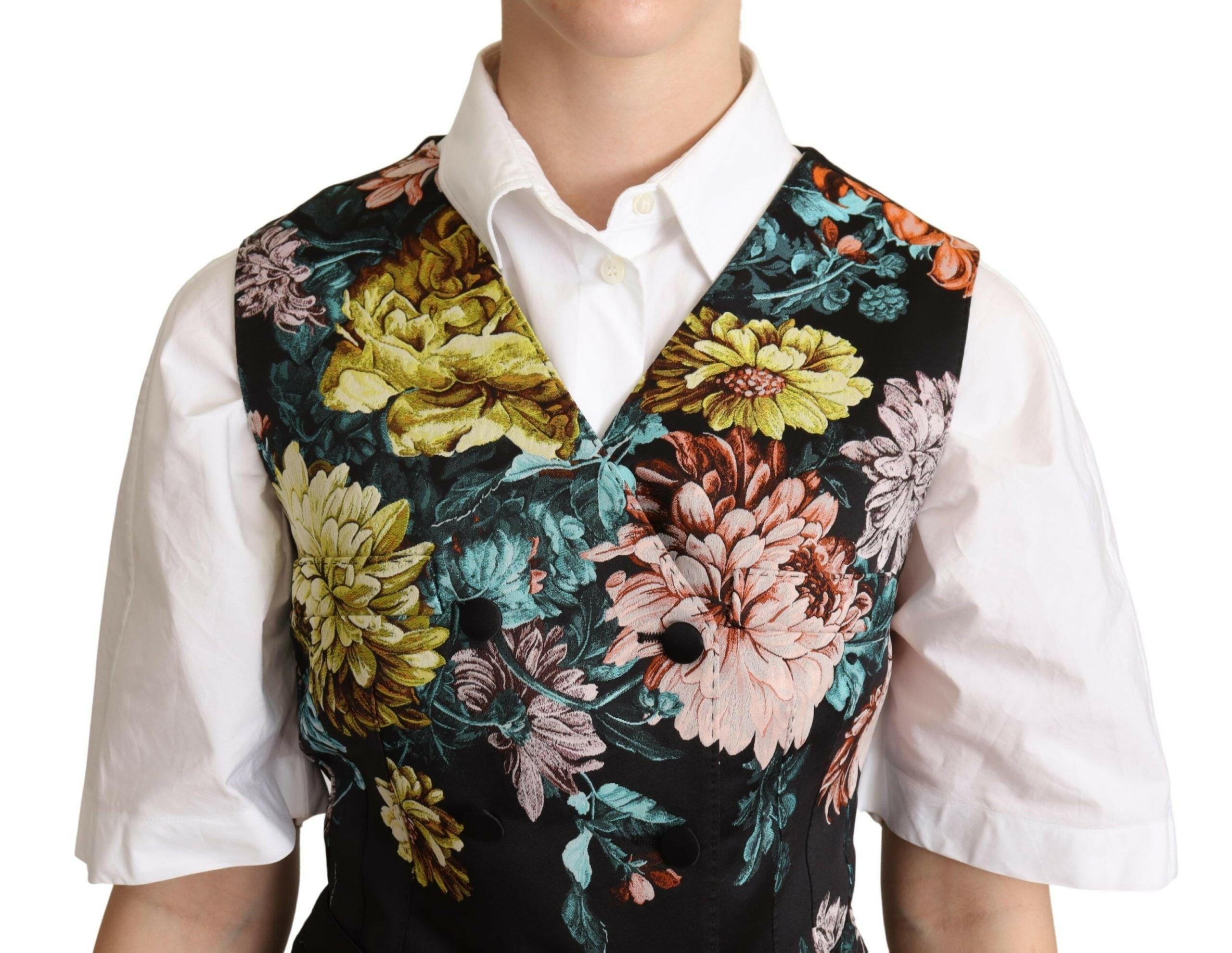 Dolce & Gabbana Black Jacquard Floral Waistcoat Vest -   -  Dolce & Gabbana.