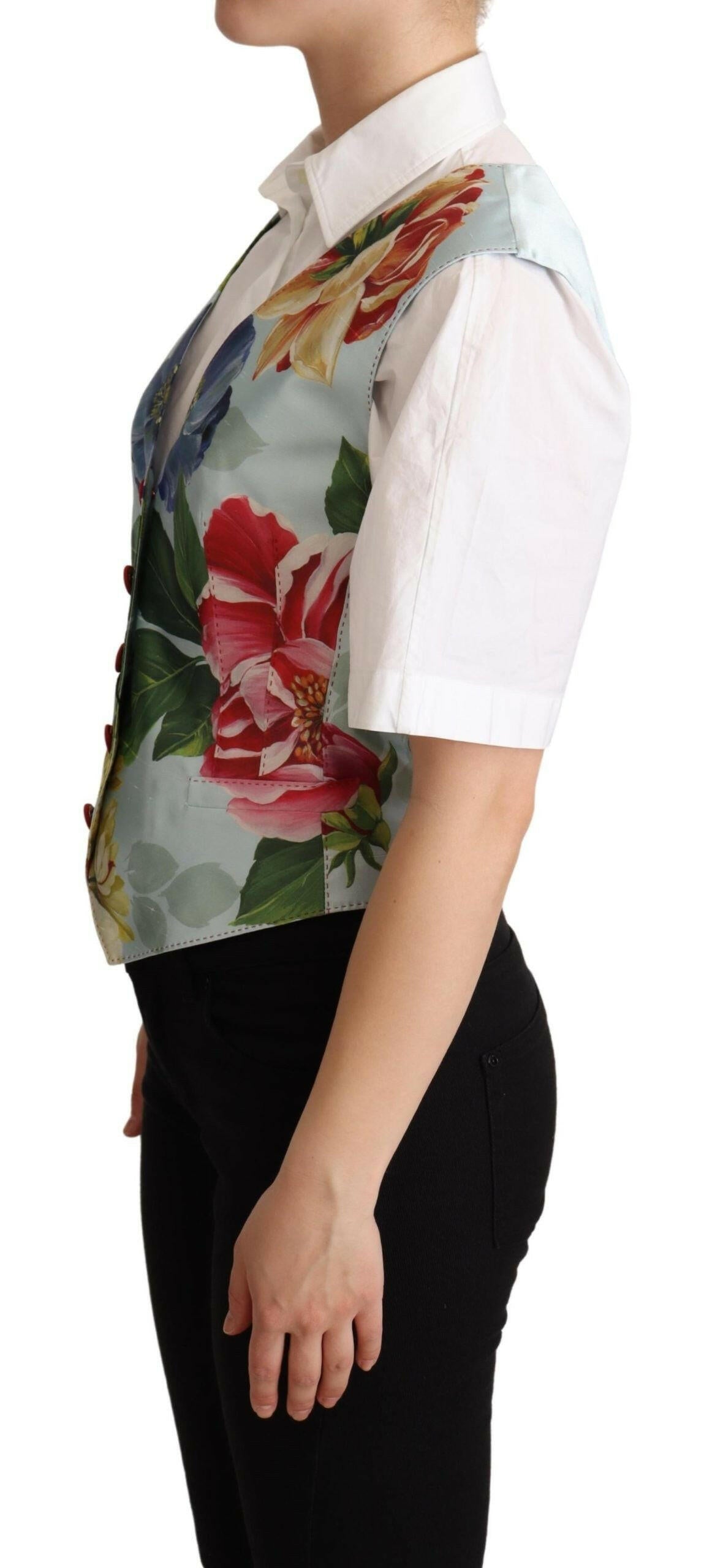 Dolce & Gabbana Mint Green Floral Silk Waistcoat Vest -   -  Dolce & Gabbana.