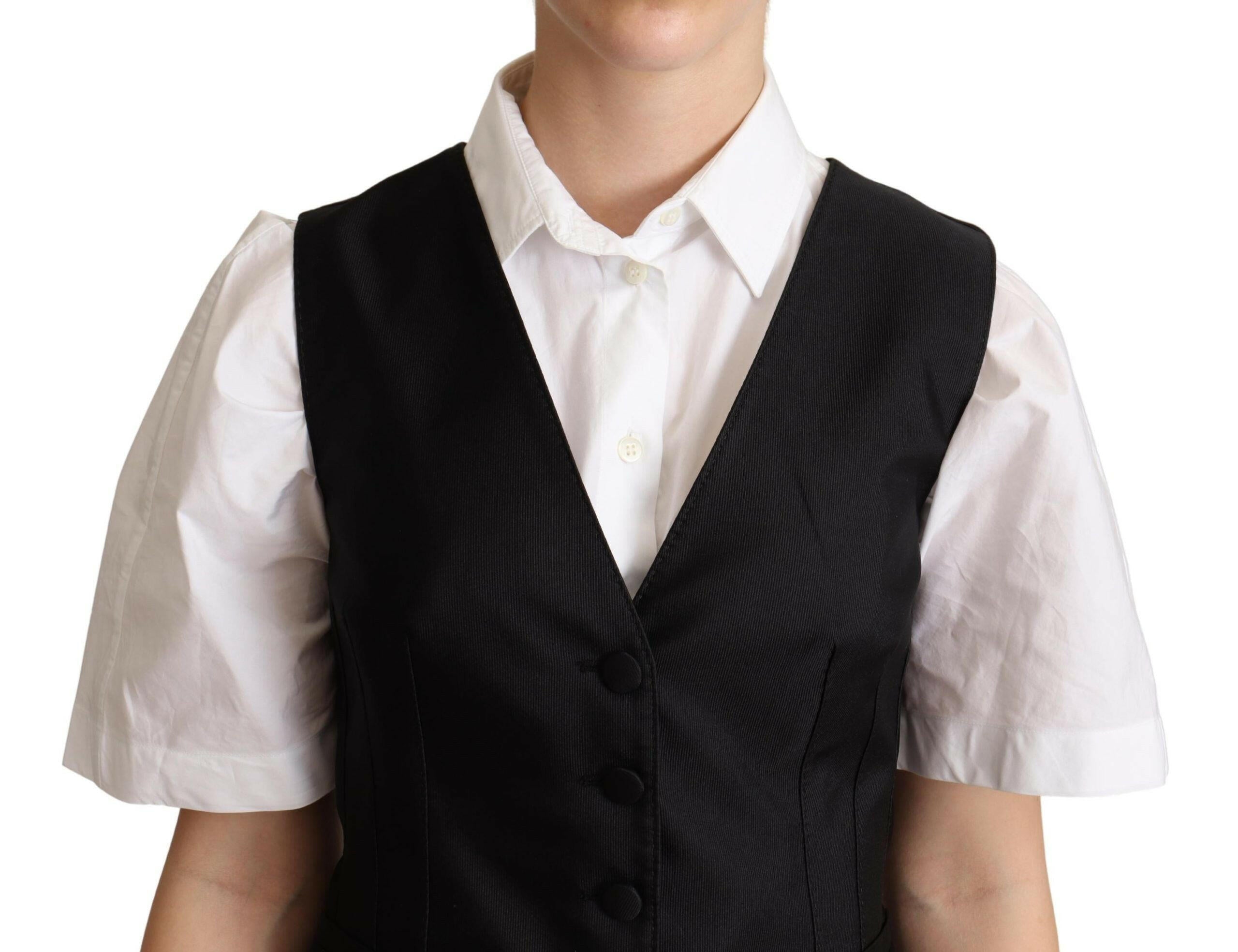 Dolce & Gabbana Black Silk Sleeveless Waistcoat Vest -   -  Dolce & Gabbana.