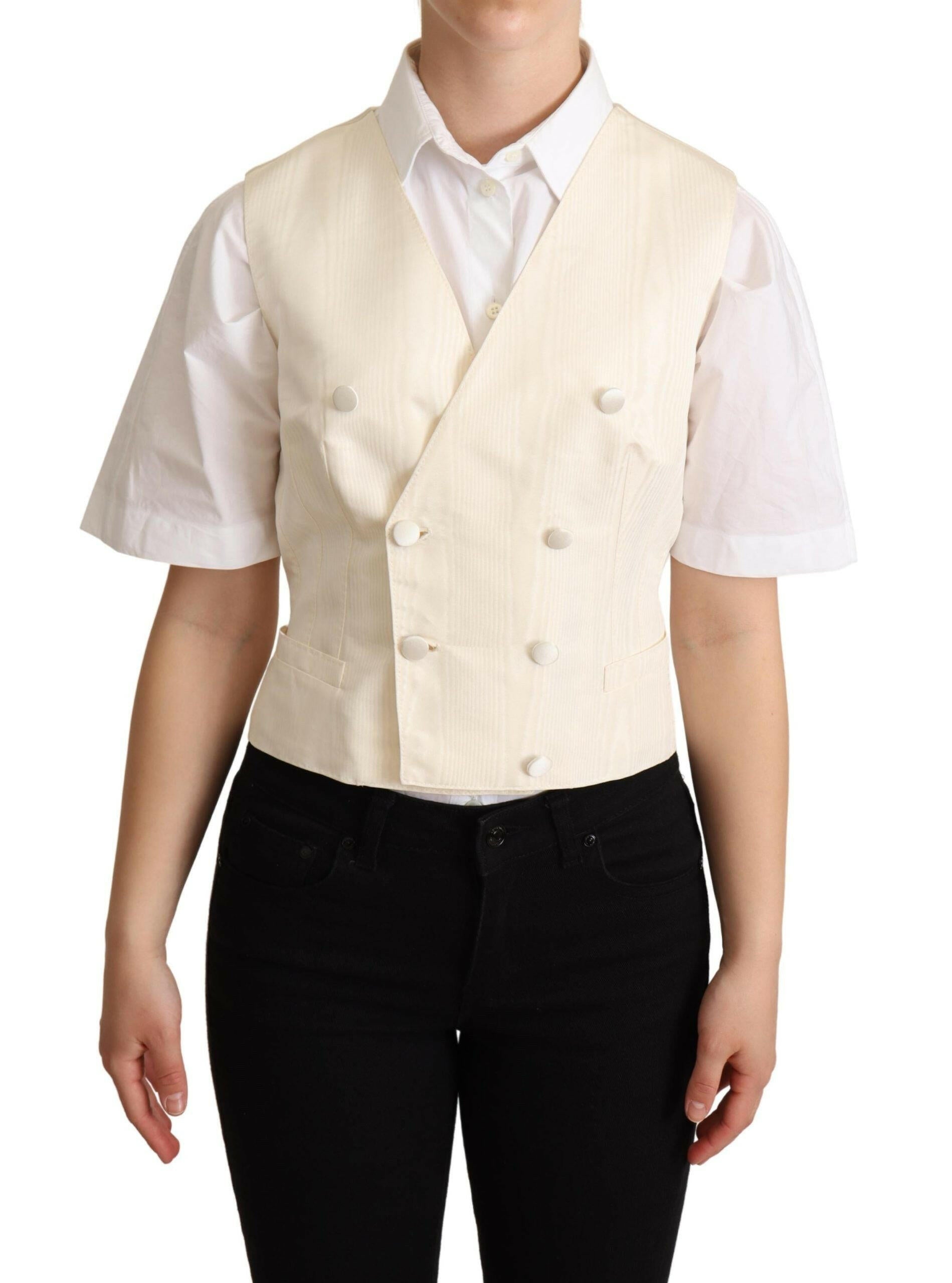 Dolce & Gabbana Beige Silk Sleeveless Waistcoat Vest -   -  Dolce & Gabbana.