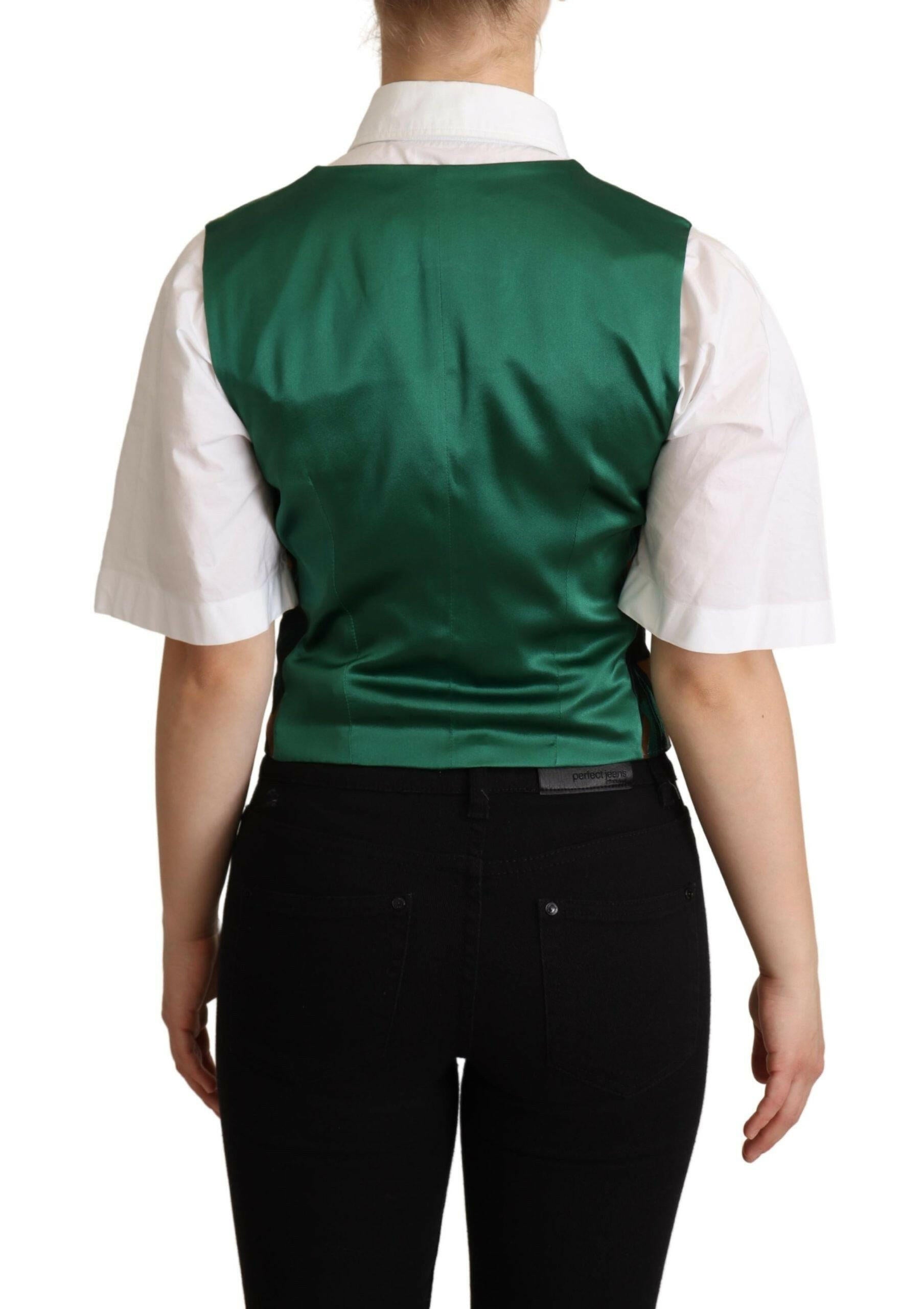 Dolce & Gabbana Green Jacquard Leaf Gold Waistcoat Vest -   -  Dolce & Gabbana.