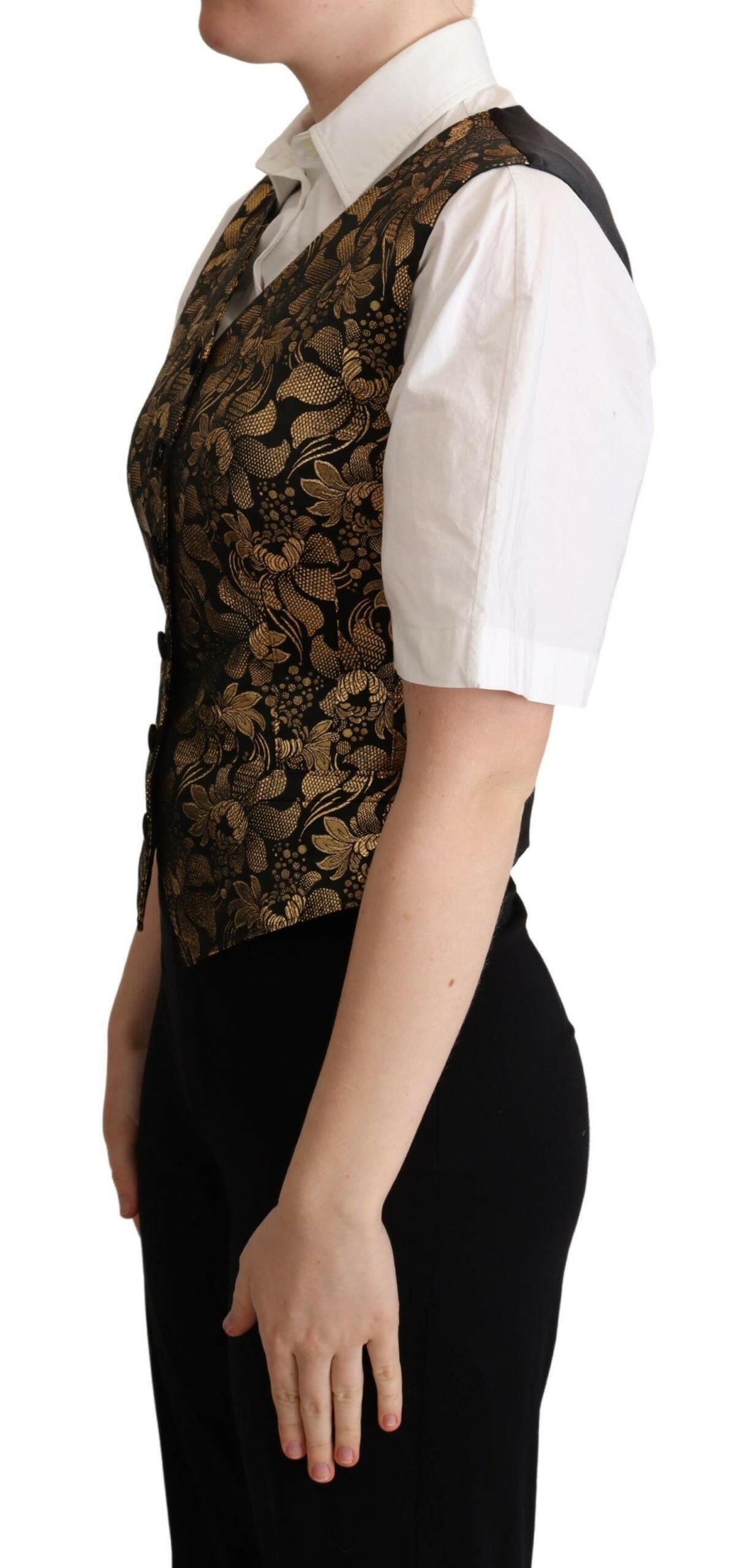 Dolce & Gabbana Black Gold Jacquard Silk Waistcoat Vest -   -  Dolce & Gabbana.