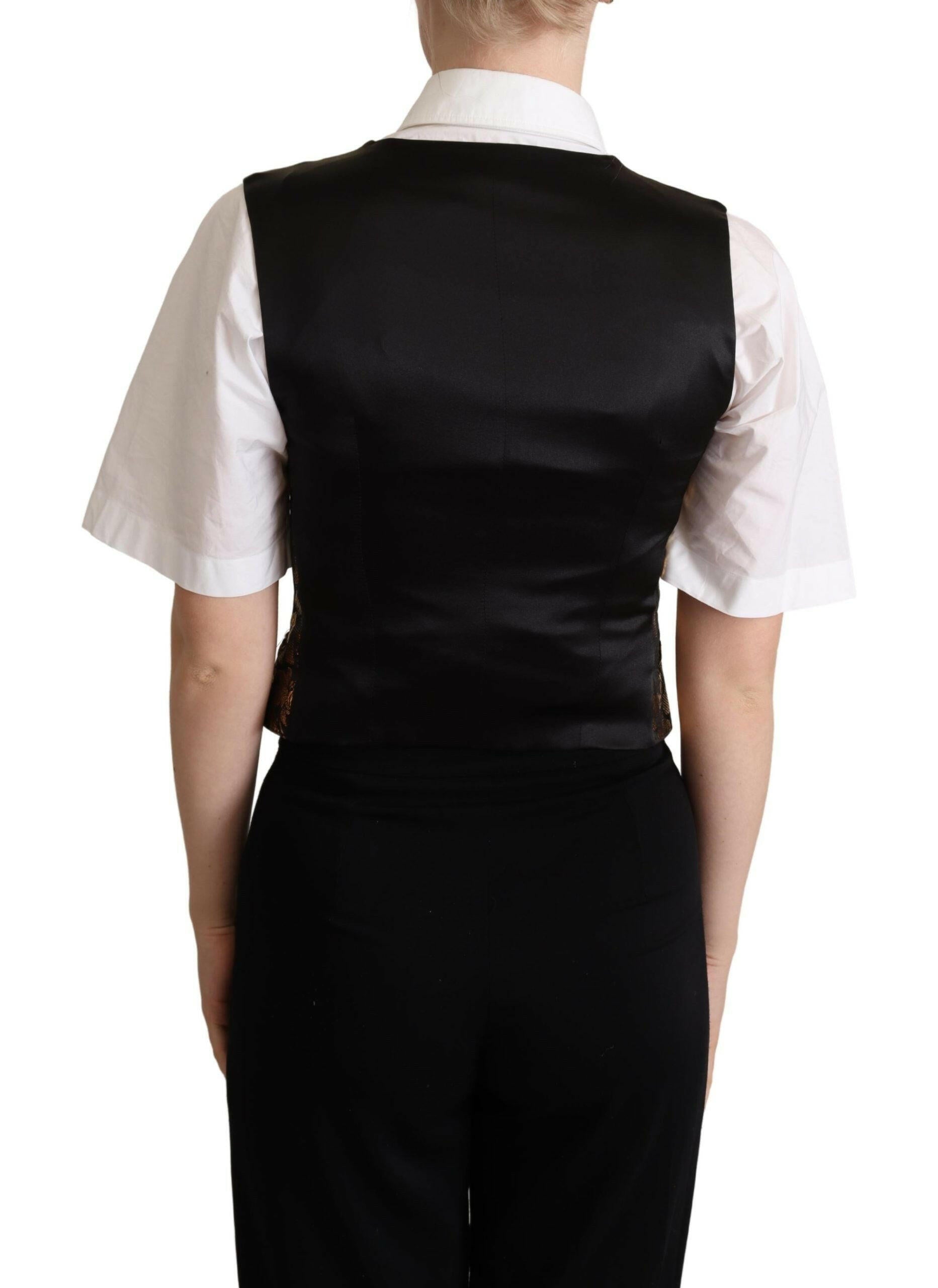 Dolce & Gabbana Black Gold Jacquard Silk Waistcoat Vest -   -  Dolce & Gabbana.