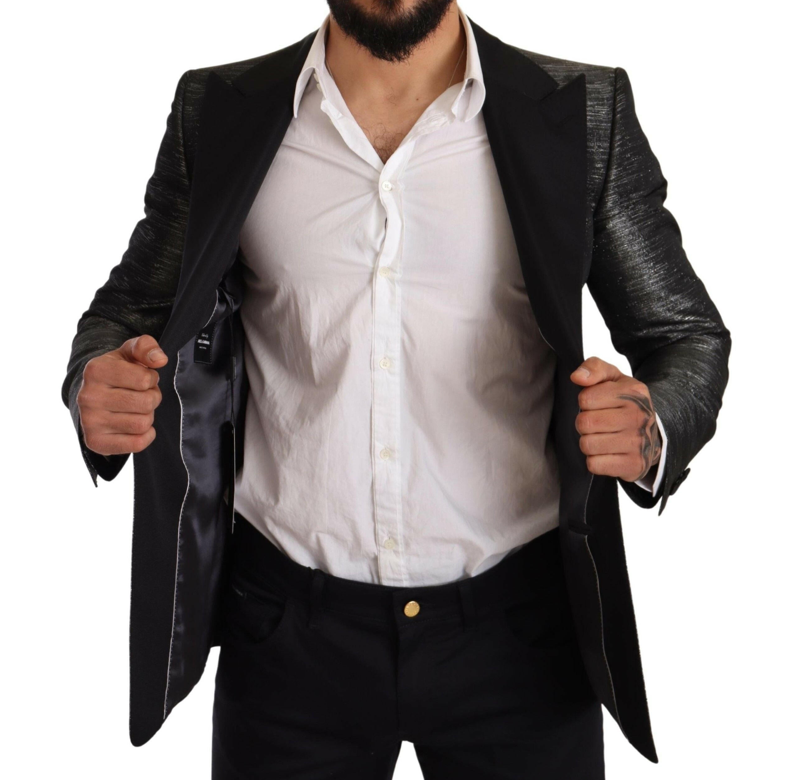 Dolce & Gabbana Gray Metallic Black Slim Tuxedo Blazer -   -  Dolce & Gabbana.
