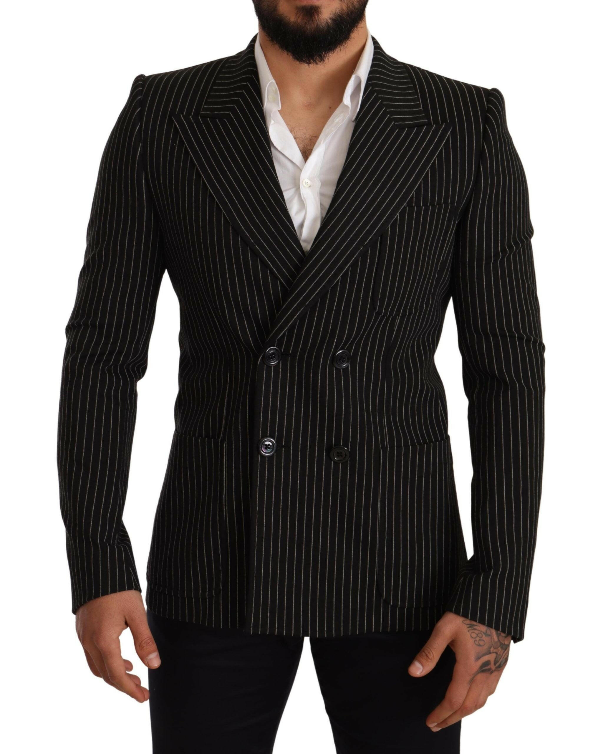 Dolce & Gabbana Black White Striped Slim Fit Coat Blazer -   -  Dolce & Gabbana.
