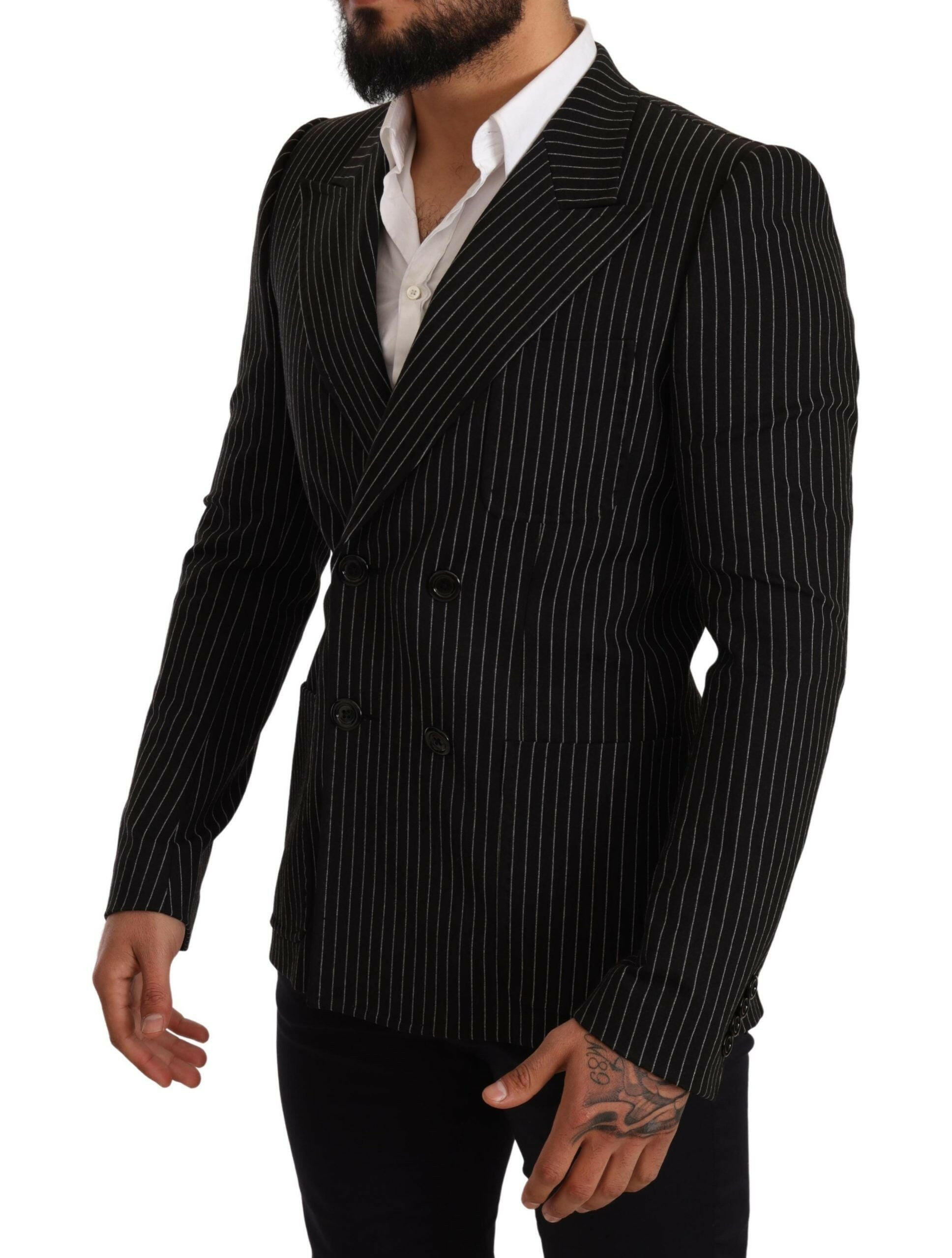 Dolce & Gabbana Black White Striped Slim Fit Coat Blazer -   -  Dolce & Gabbana.