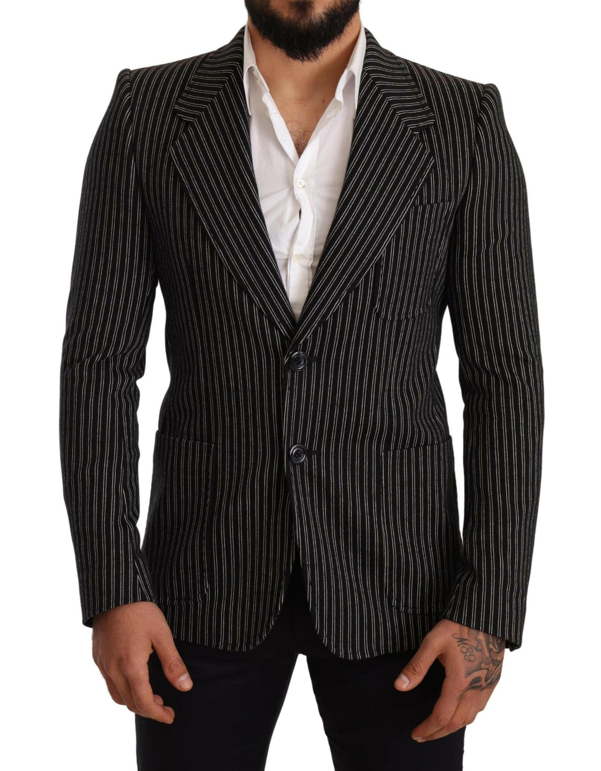 Dolce & Gabbana Black Striped Slim Fit Wool Coat Blazer -   -  Dolce & Gabbana.