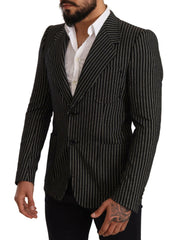 Dolce & Gabbana Black Striped Slim Fit Wool Coat Blazer -   -  Dolce & Gabbana.