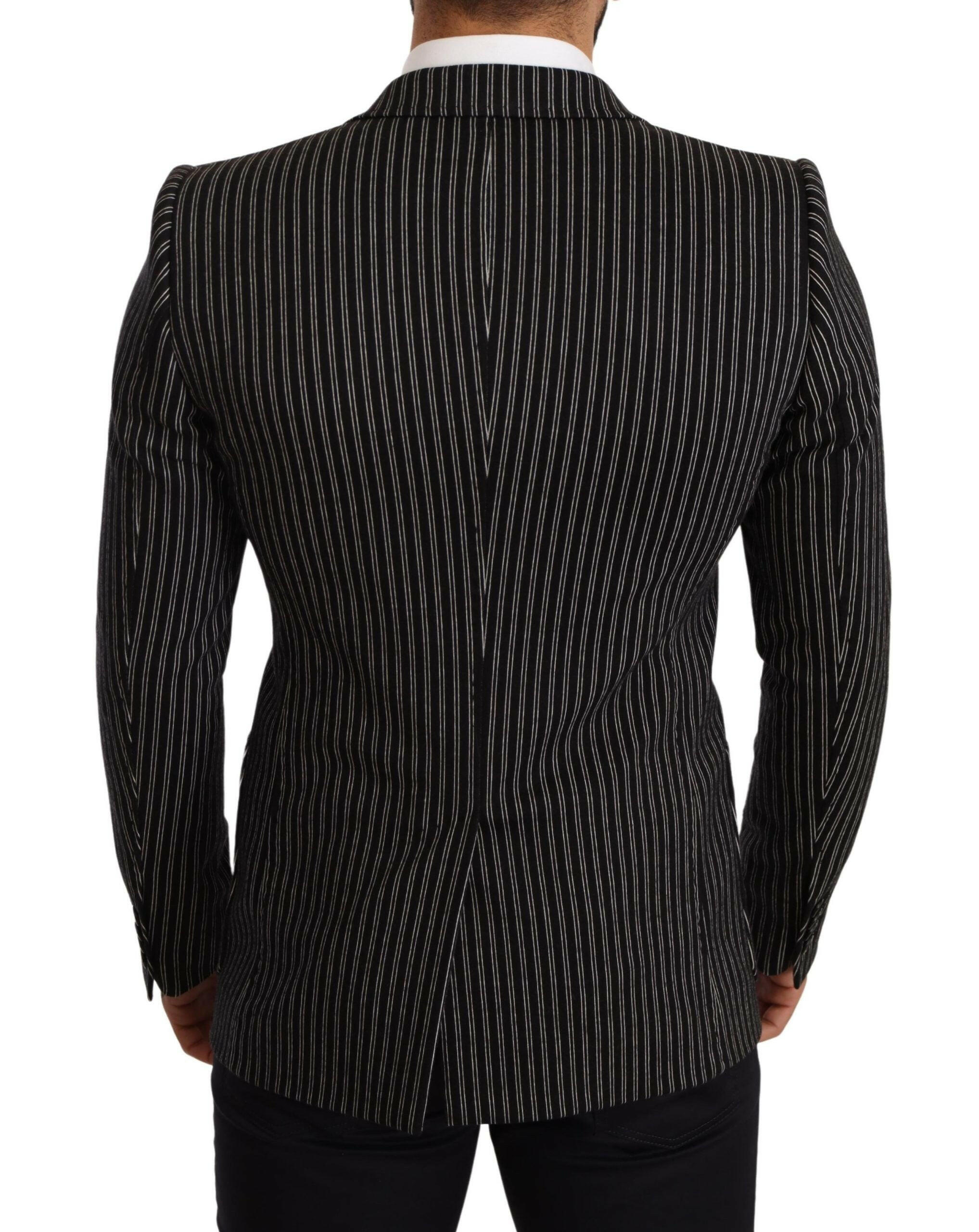 Dolce & Gabbana Black Striped Slim Fit Wool Coat Blazer -   -  Dolce & Gabbana.
