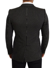 Dolce & Gabbana Black Striped Slim Fit Wool Coat Blazer -   -  Dolce & Gabbana.