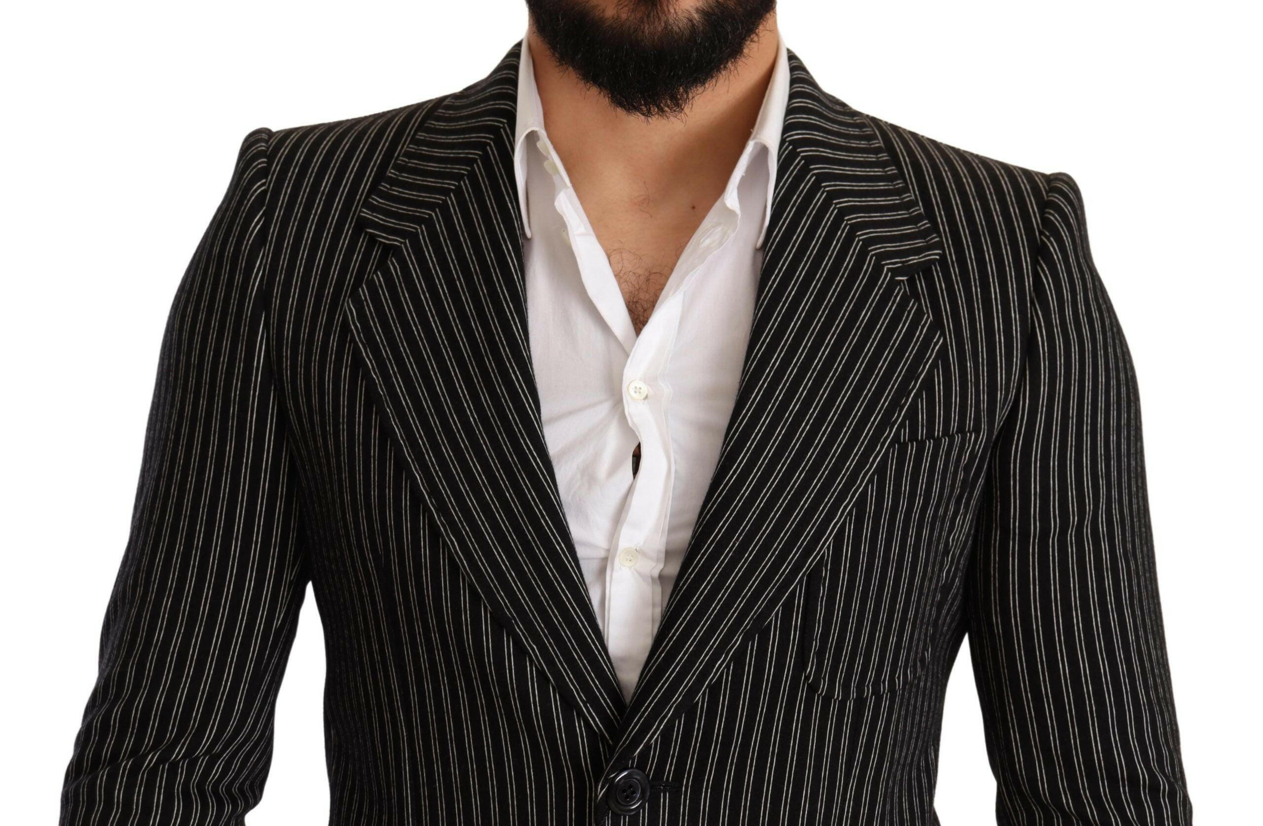 Dolce & Gabbana Black Striped Slim Fit Wool Coat Blazer -   -  Dolce & Gabbana.