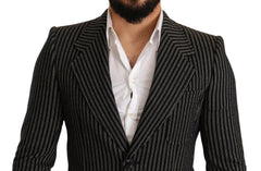Dolce & Gabbana Black Striped Slim Fit Wool Coat Blazer -   -  Dolce & Gabbana.