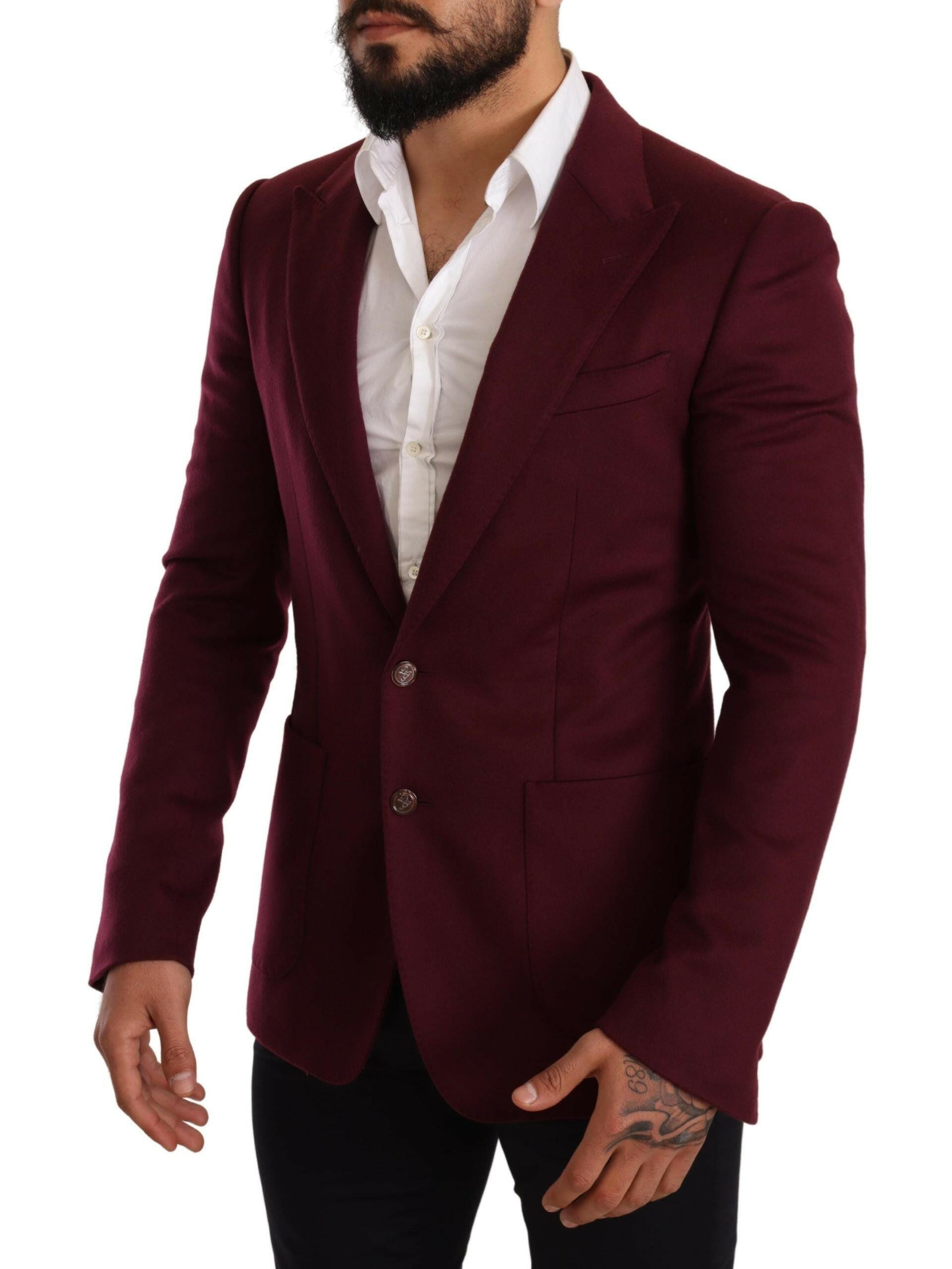 Dolce & Gabbana Maroon Cashmere Slim Fit Coat Jacket Blazer -   -  Dolce & Gabbana.